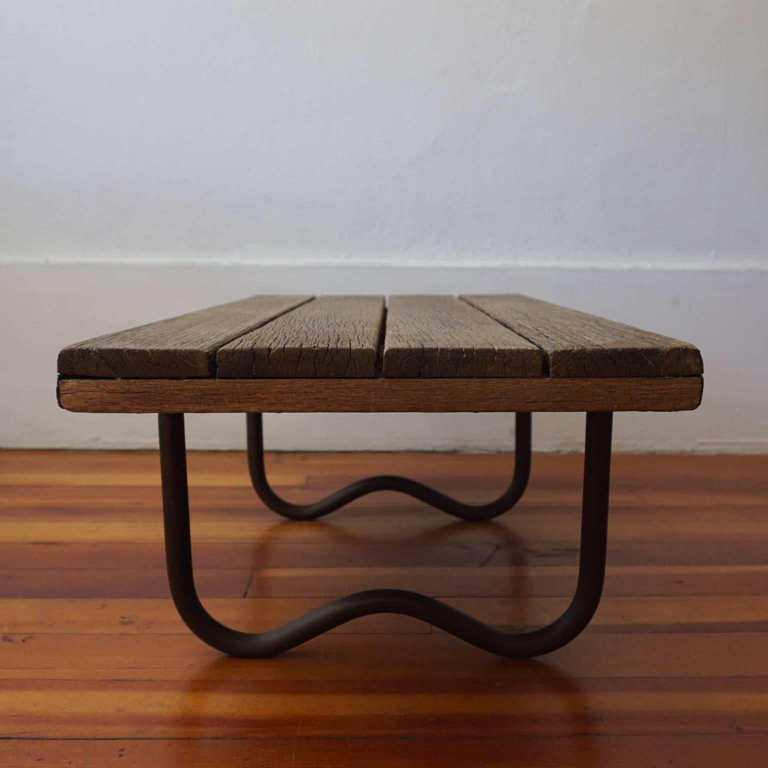 Low and early Walter lamb side table. Hard to find. Original wood top. Bronze tubular top.
