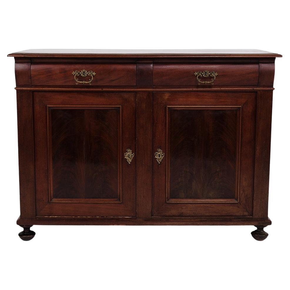 Low Antique Sideboard With Fixed Shelves Made In Hand Polished Mahogany