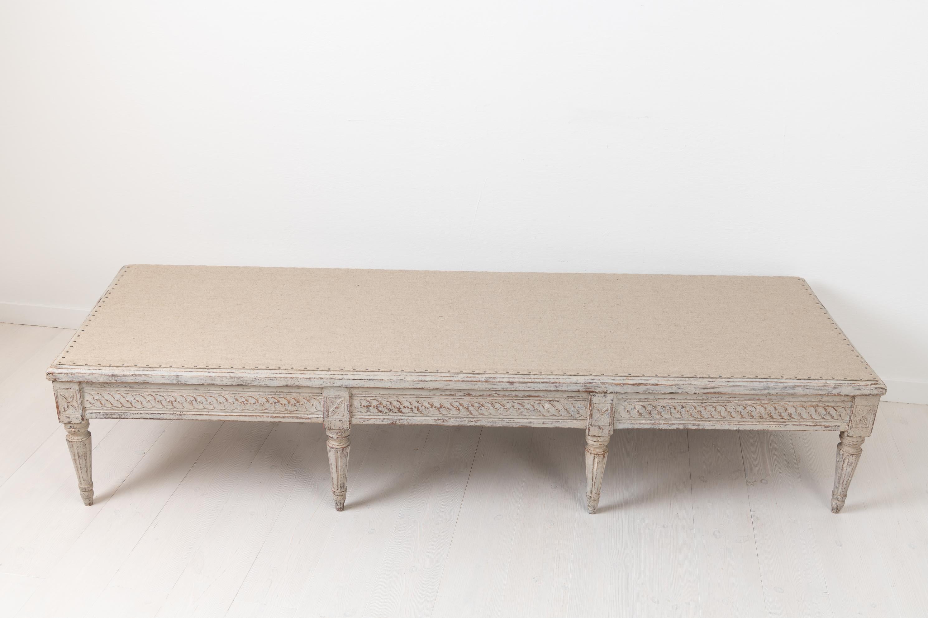 18th Century Low Antique Swedish Bench with White Distressed Paint