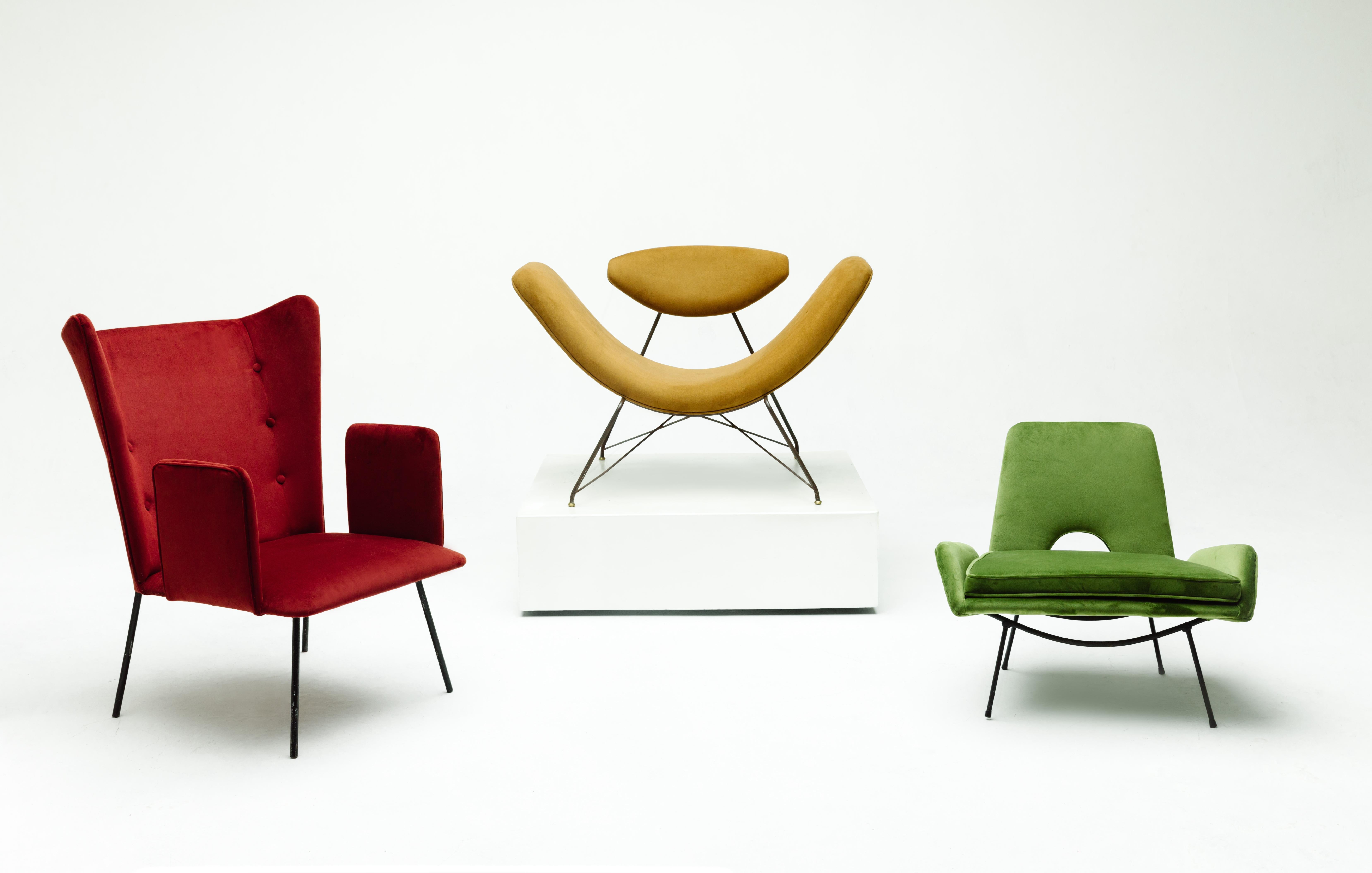 Velvet Low Armchair by Carlo Hauner and Martin Eisler, Brazilian Midcentury Design For Sale