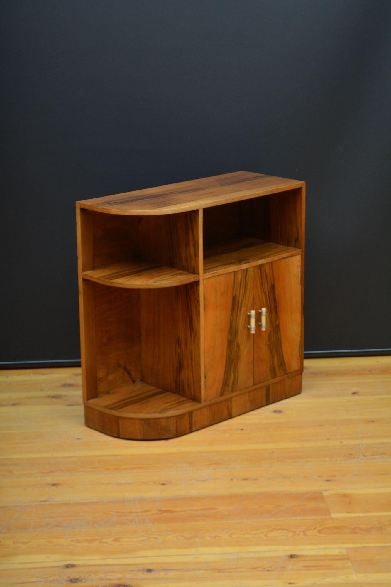 European Low Art Deco Figured Walnut Cabinet / TV Stand For Sale