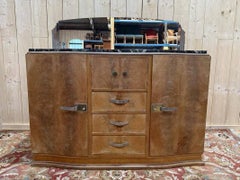 Low Art Deco sideboard in wood and marble with mirror