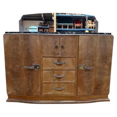 Low Art Deco sideboard in wood and marble with mirror