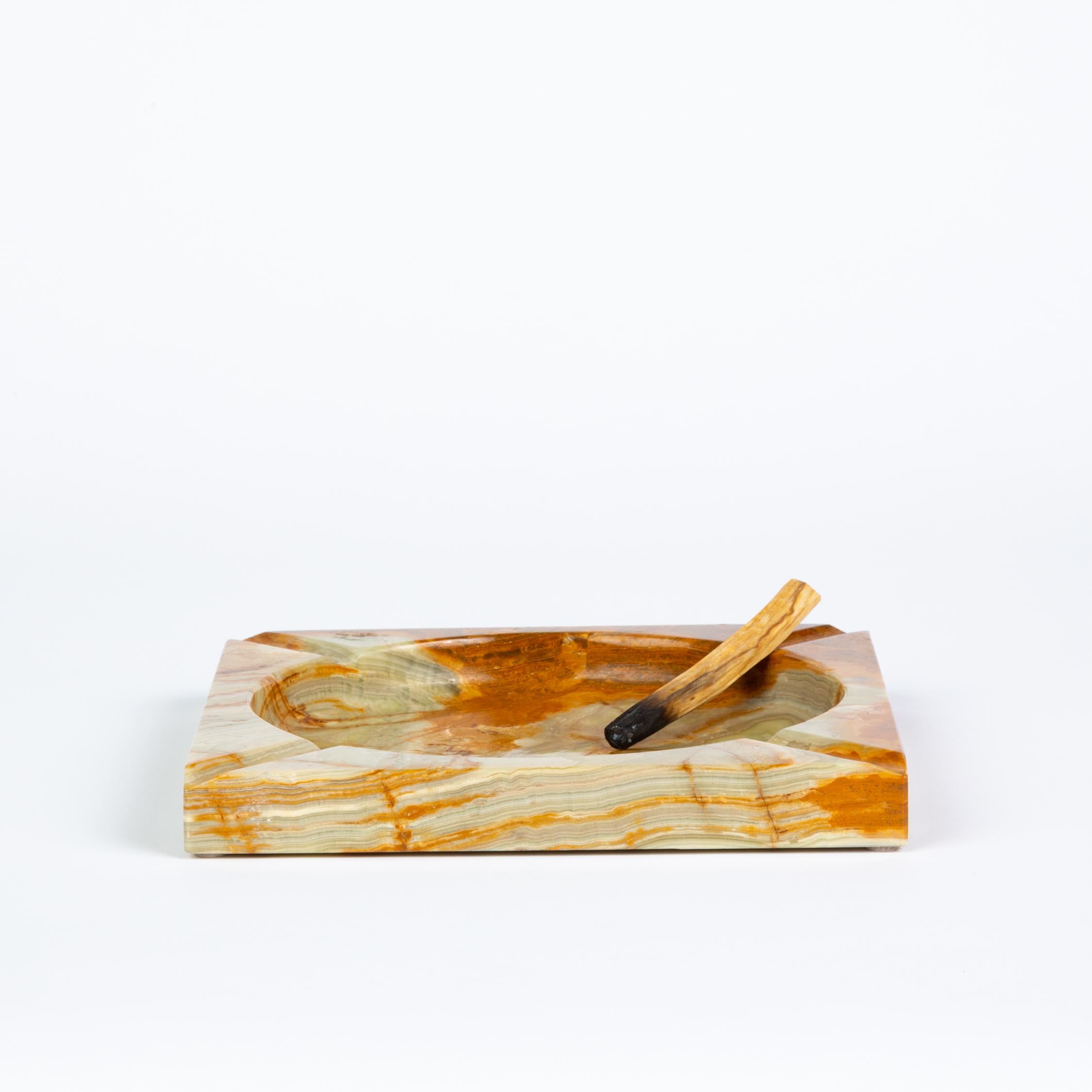 Post-Modern Low Ashtray in Green Onyx