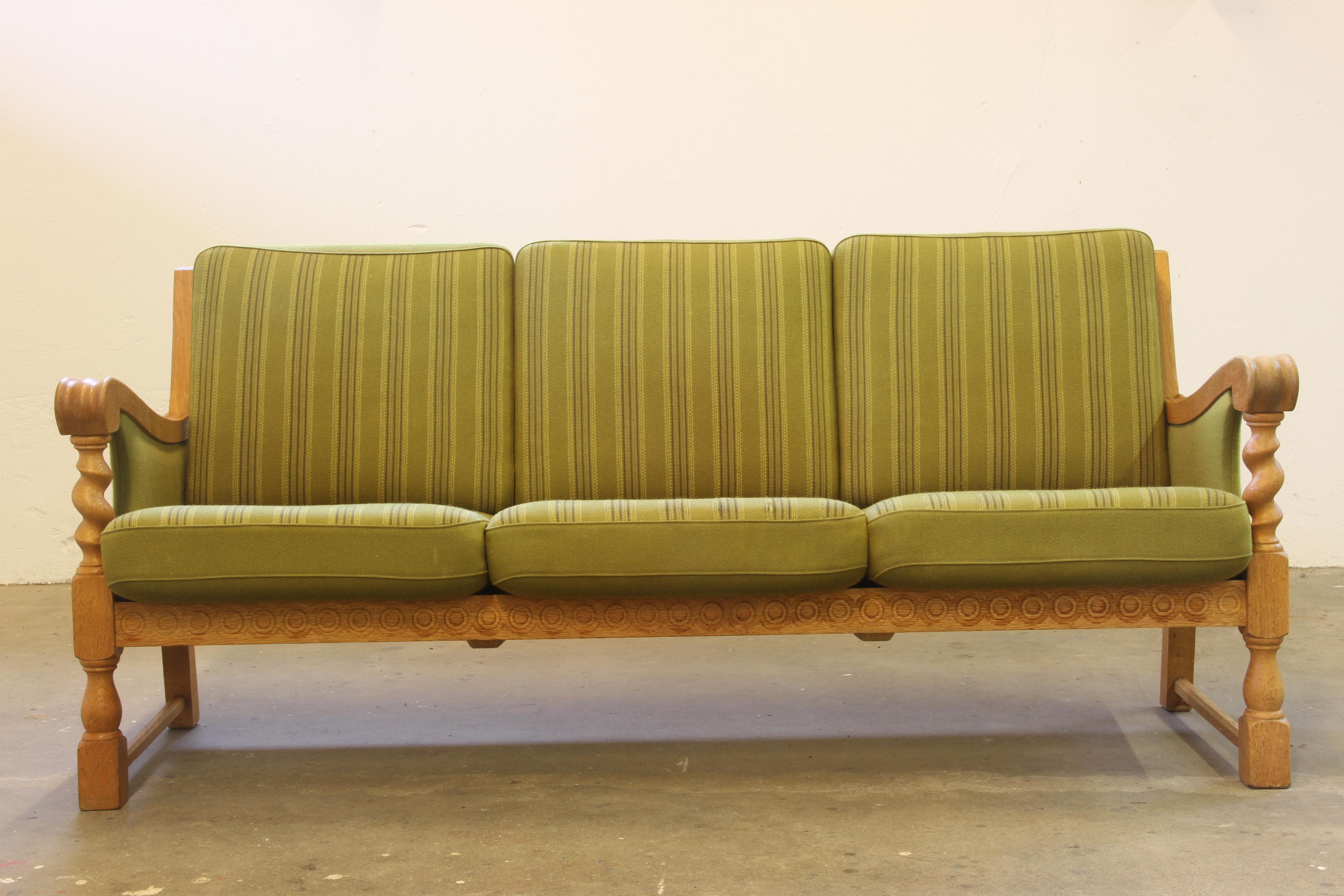 Low Back 3-Seater Sofa in Oak attributed to Henning Kjærnulf, 1960s For Sale 3