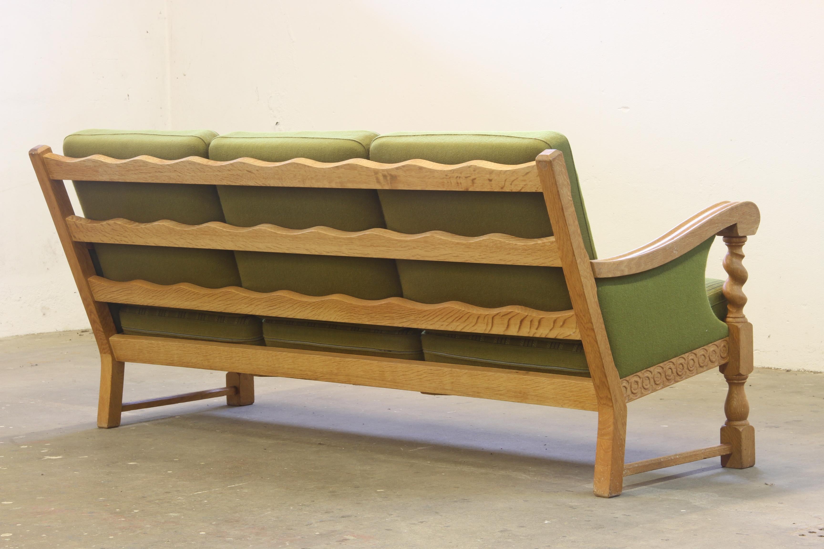 Low Back 3-Seater Sofa in Oak attributed to Henning Kjærnulf, 1960s For Sale 5