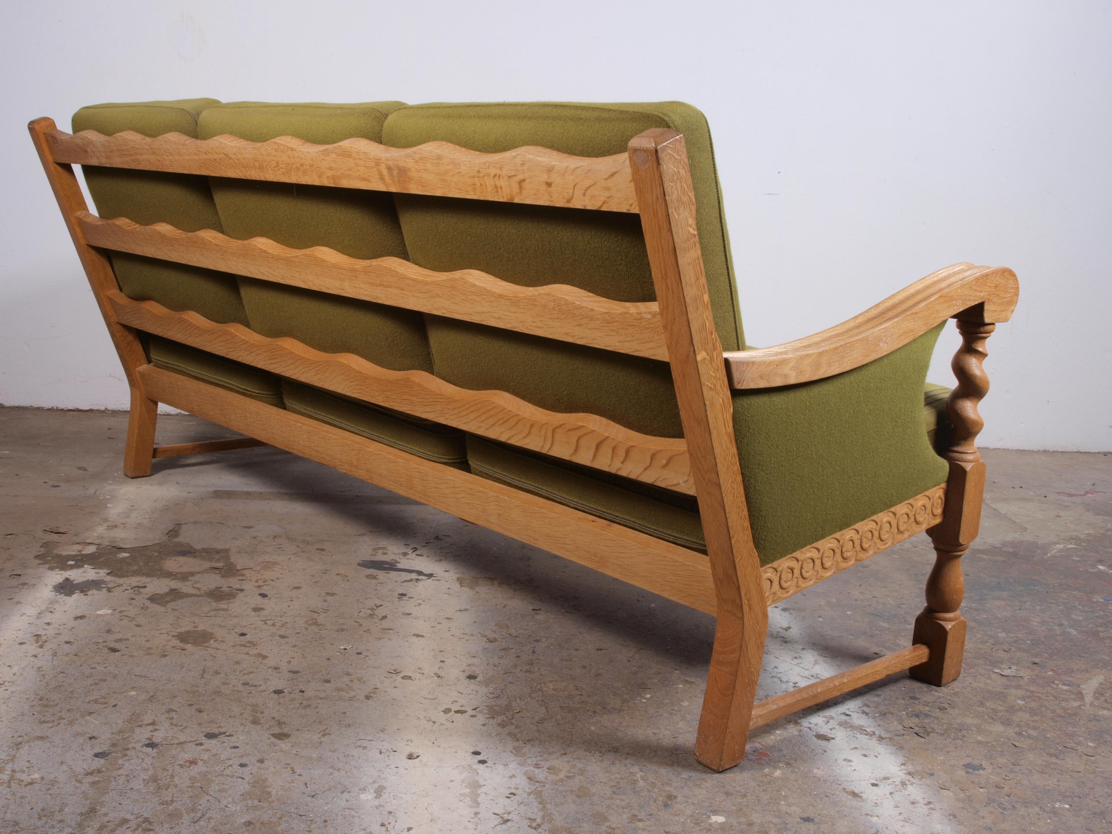 Low Back 3-Seater Sofa in Oak attributed to Henning Kjærnulf, 1960s For Sale 7