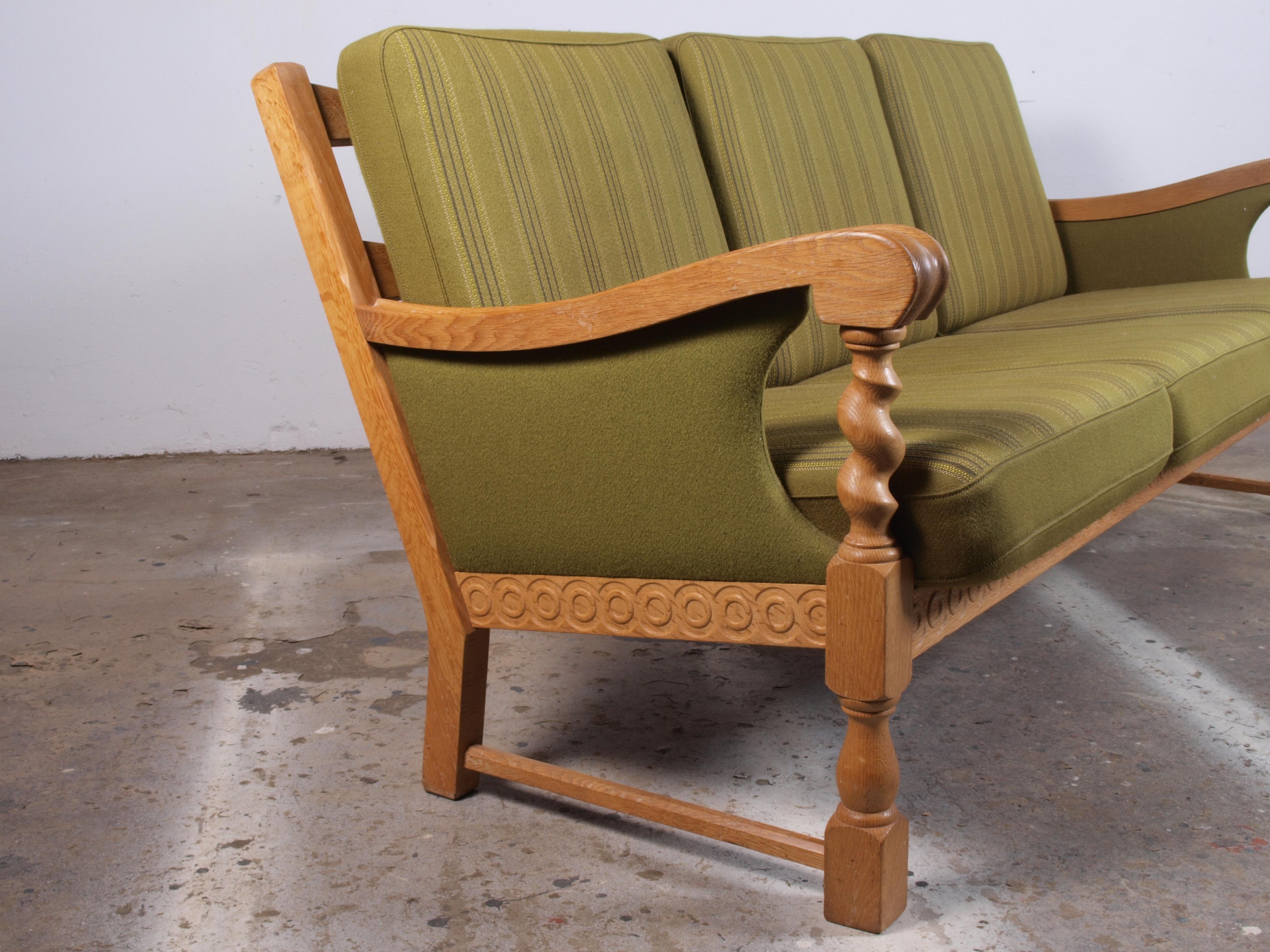 Low Back 3-Seater Sofa in Oak attributed to Henning Kjærnulf, 1960s For Sale 8