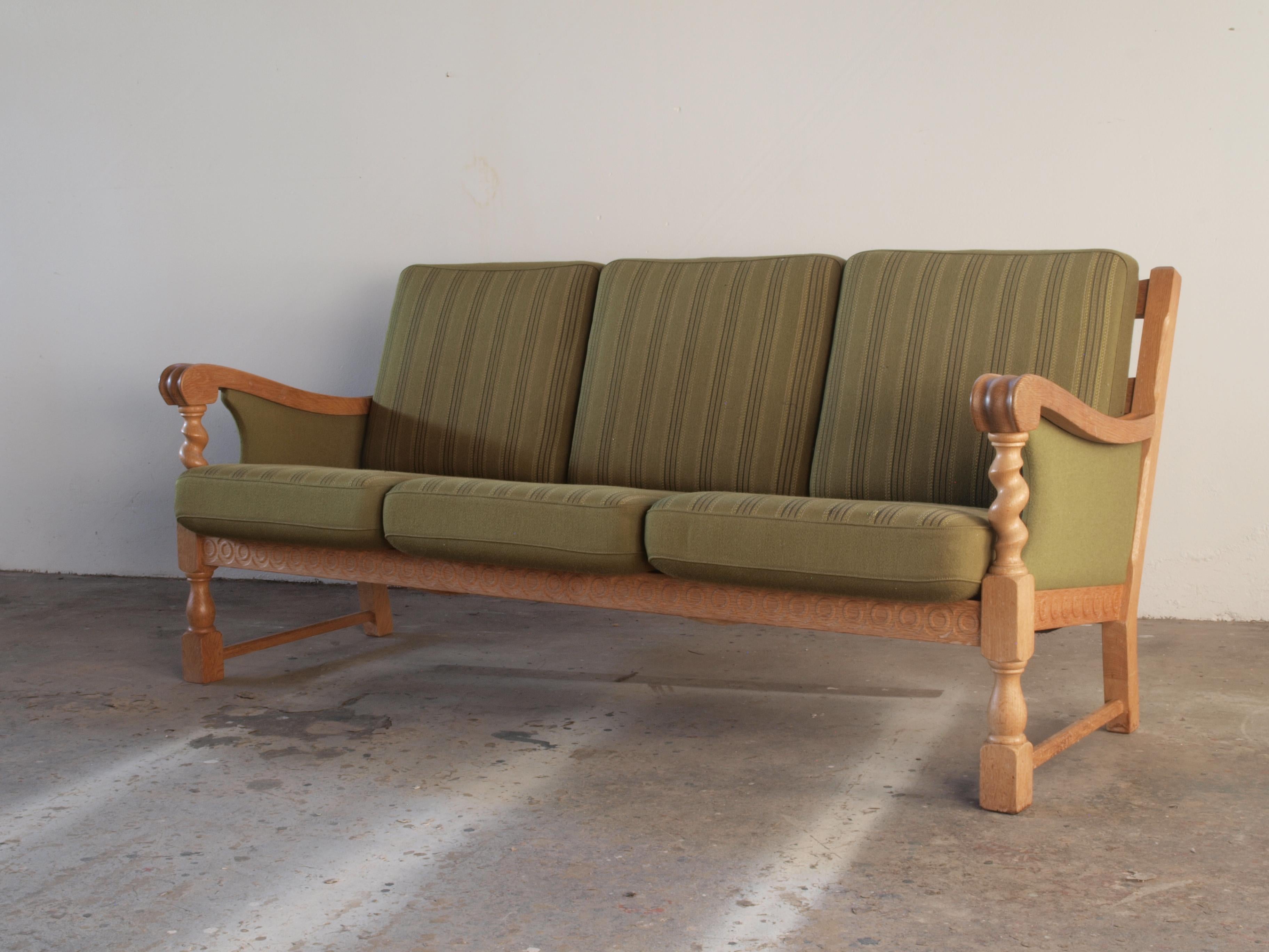 Low Back 3-Seater Sofa in Oak attributed to Henning Kjærnulf, 1960s For Sale 11
