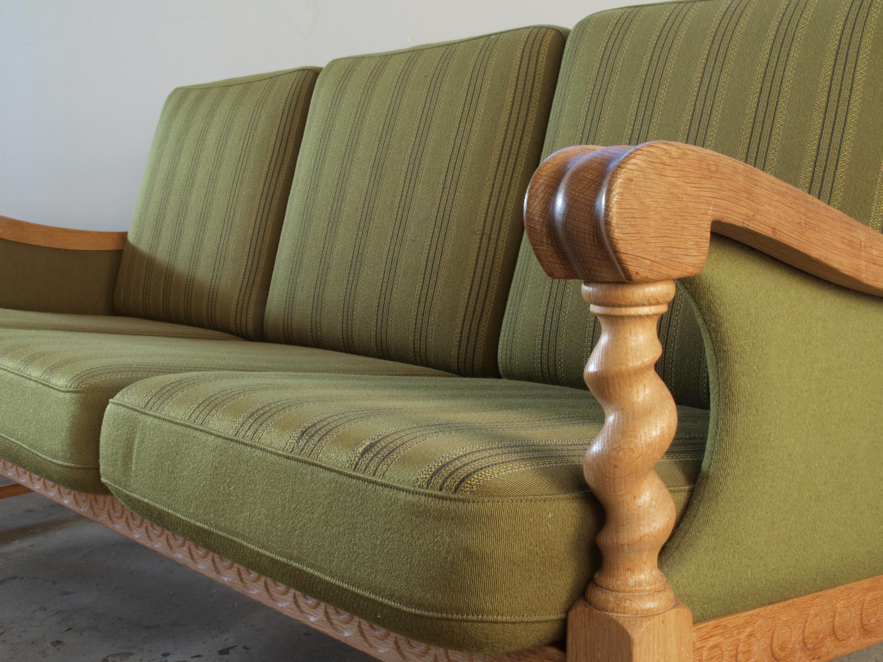 Low Back 3-Seater Sofa in Oak attributed to Henning Kjærnulf, 1960s For Sale 13