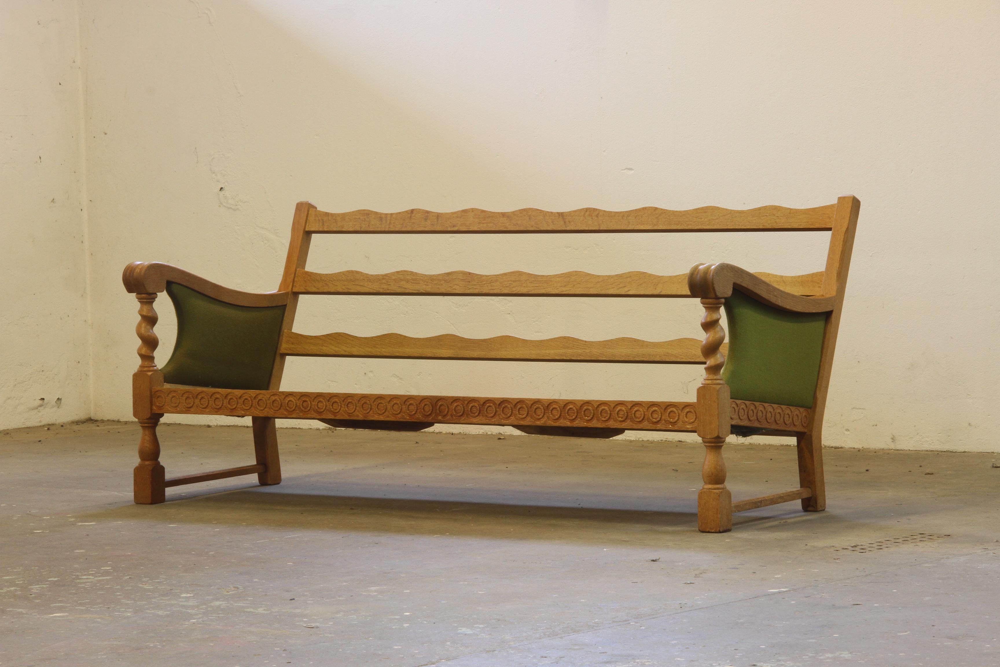Mid-Century Modern Low Back 3-Seater Sofa in Oak attributed to Henning Kjærnulf, 1960s For Sale