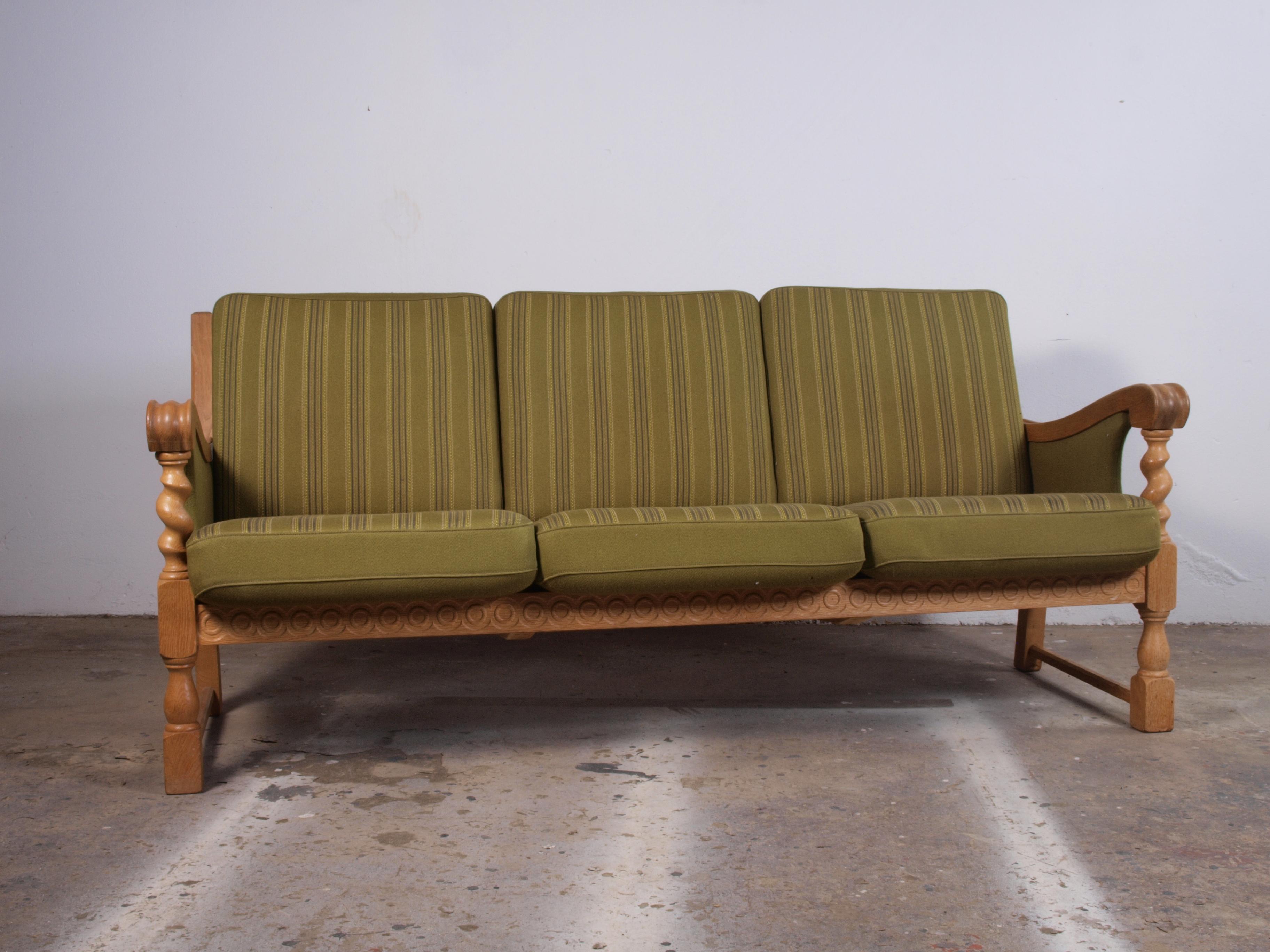Danish Low Back 3-Seater Sofa in Oak attributed to Henning Kjærnulf, 1960s For Sale