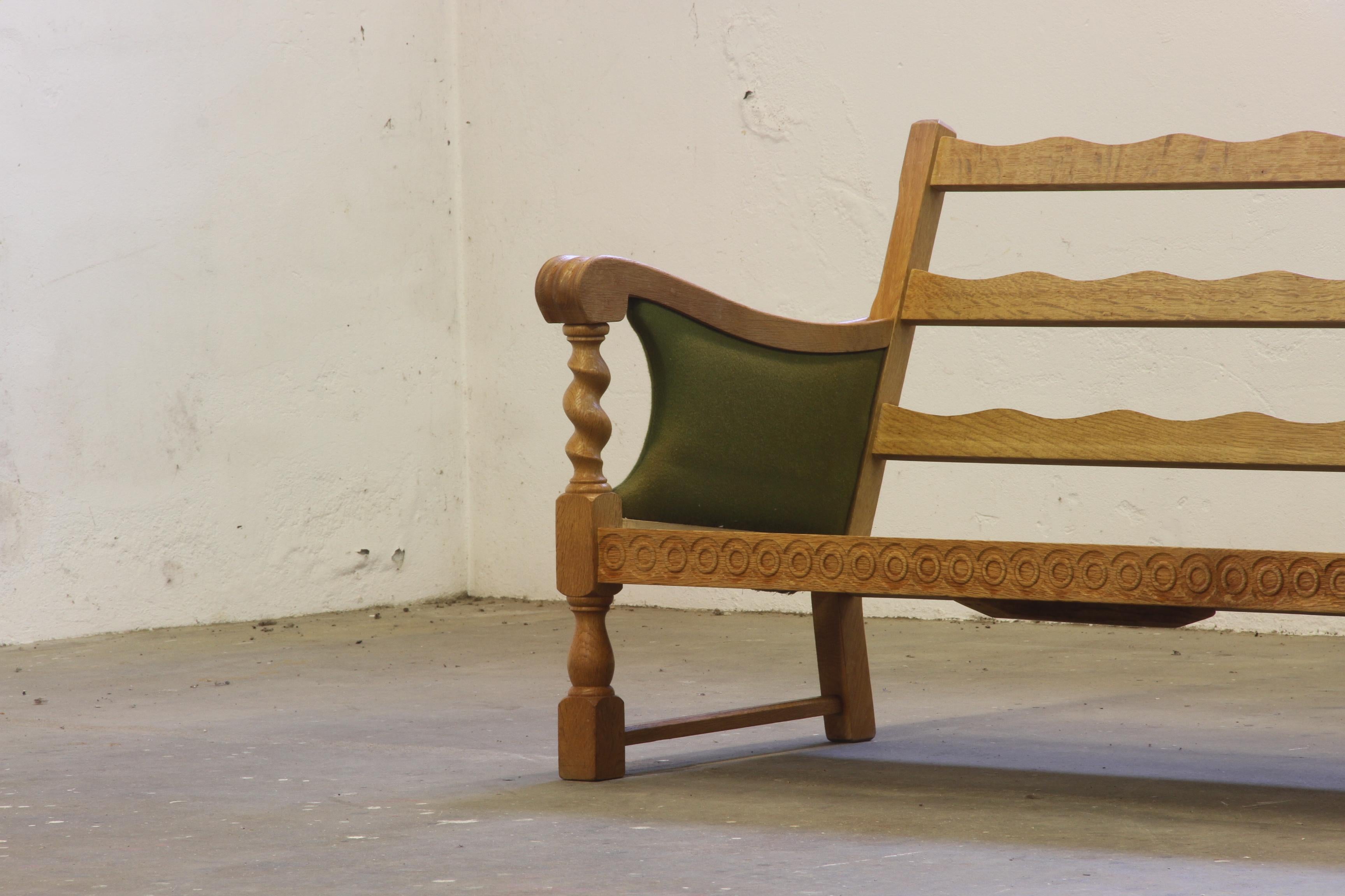 Danish Low Back 3-Seater Sofa in Oak attributed to Henning Kjærnulf, 1960s For Sale