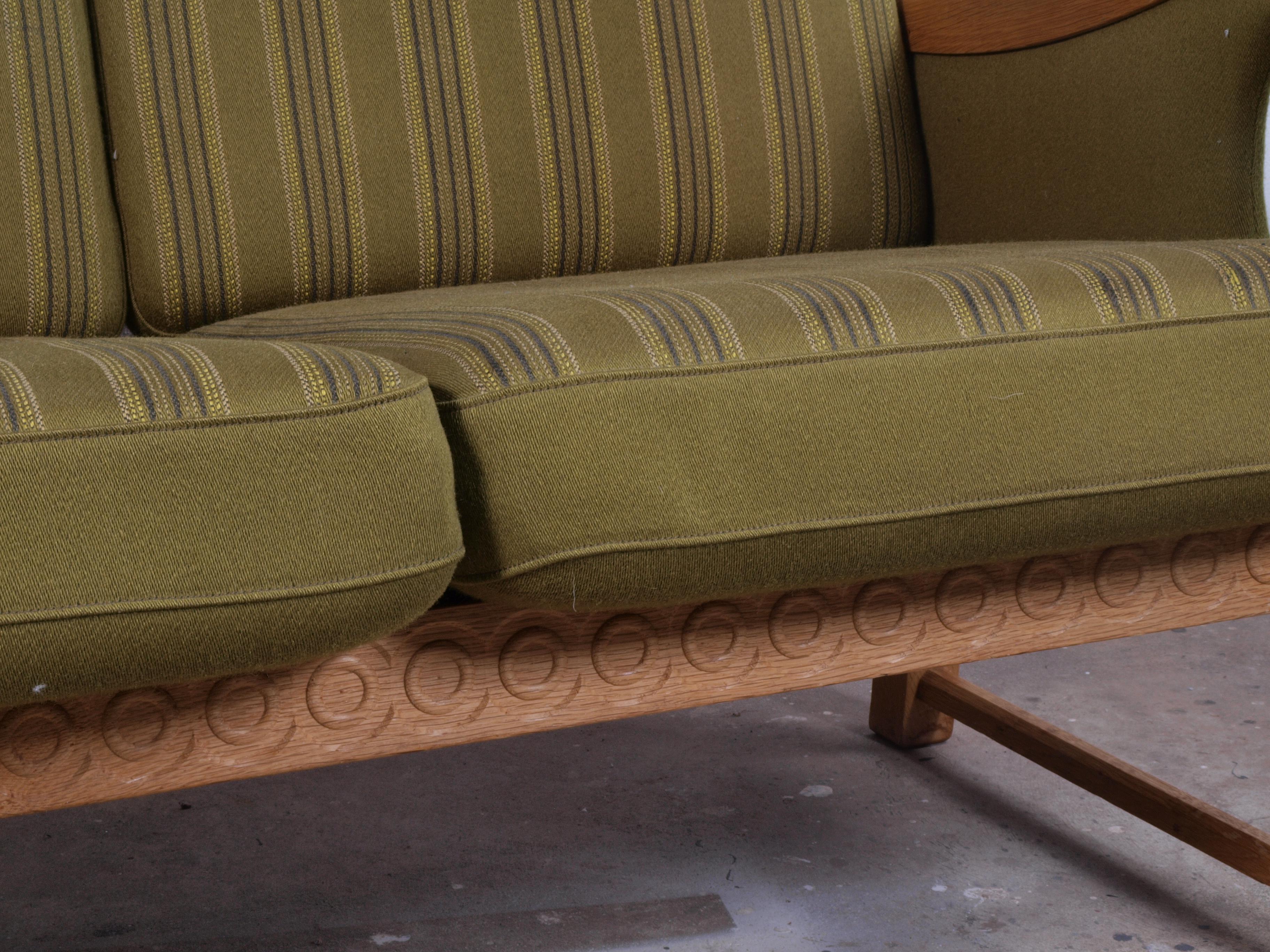 Mid-20th Century Low Back 3-Seater Sofa in Oak attributed to Henning Kjærnulf, 1960s For Sale