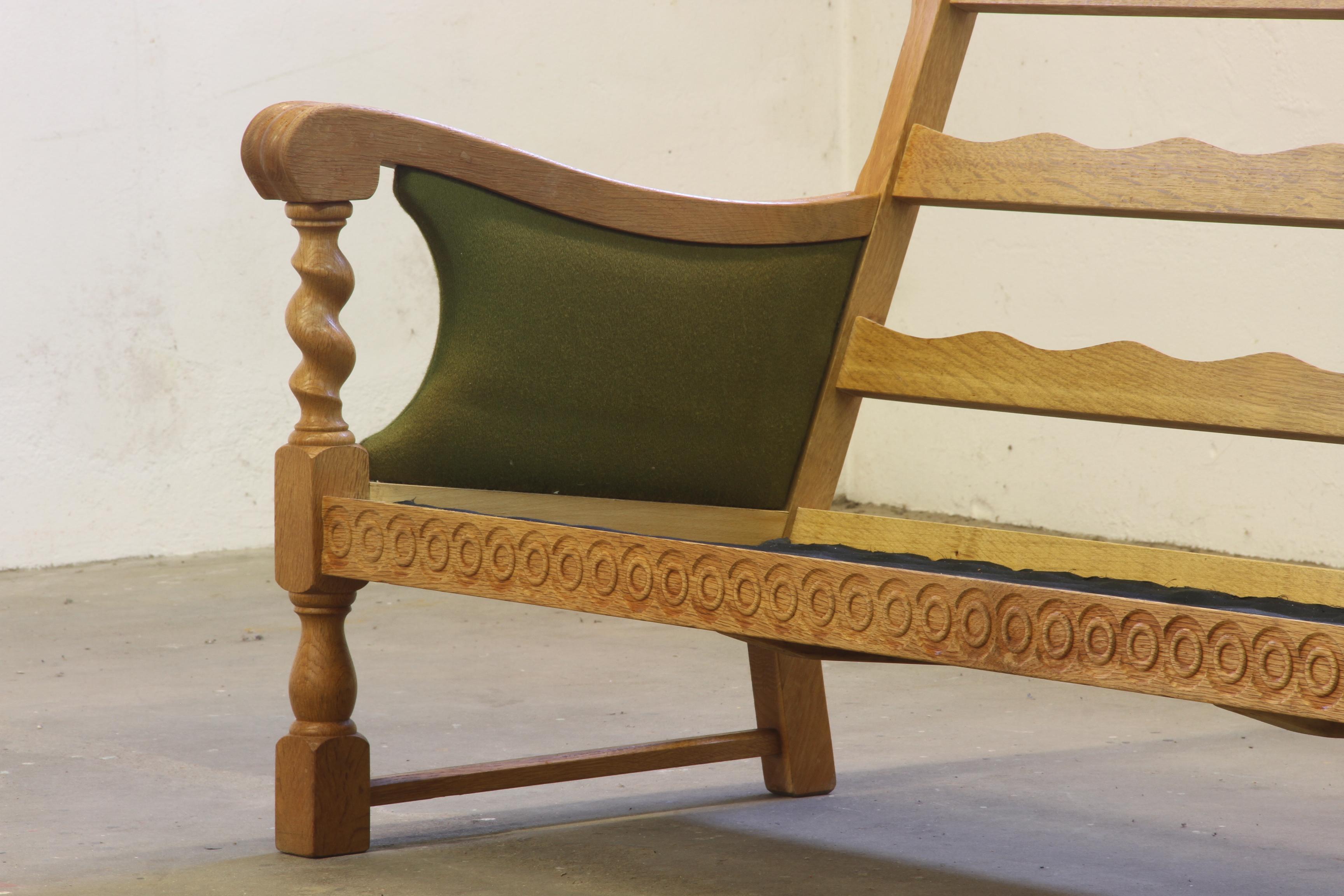 Fabric Low Back 3-Seater Sofa in Oak attributed to Henning Kjærnulf, 1960s For Sale