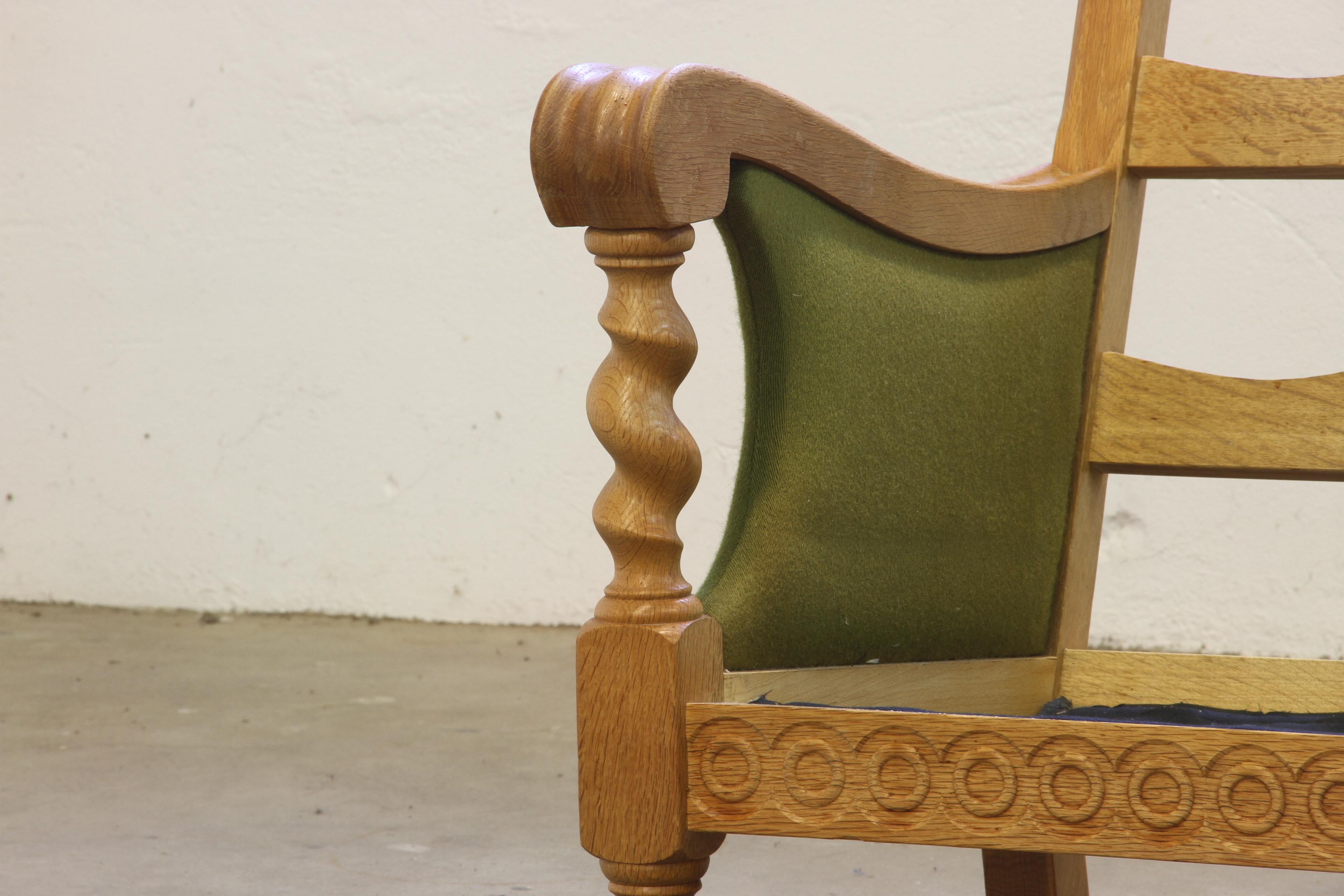 Low Back 3-Seater Sofa in Oak attributed to Henning Kjærnulf, 1960s For Sale 1