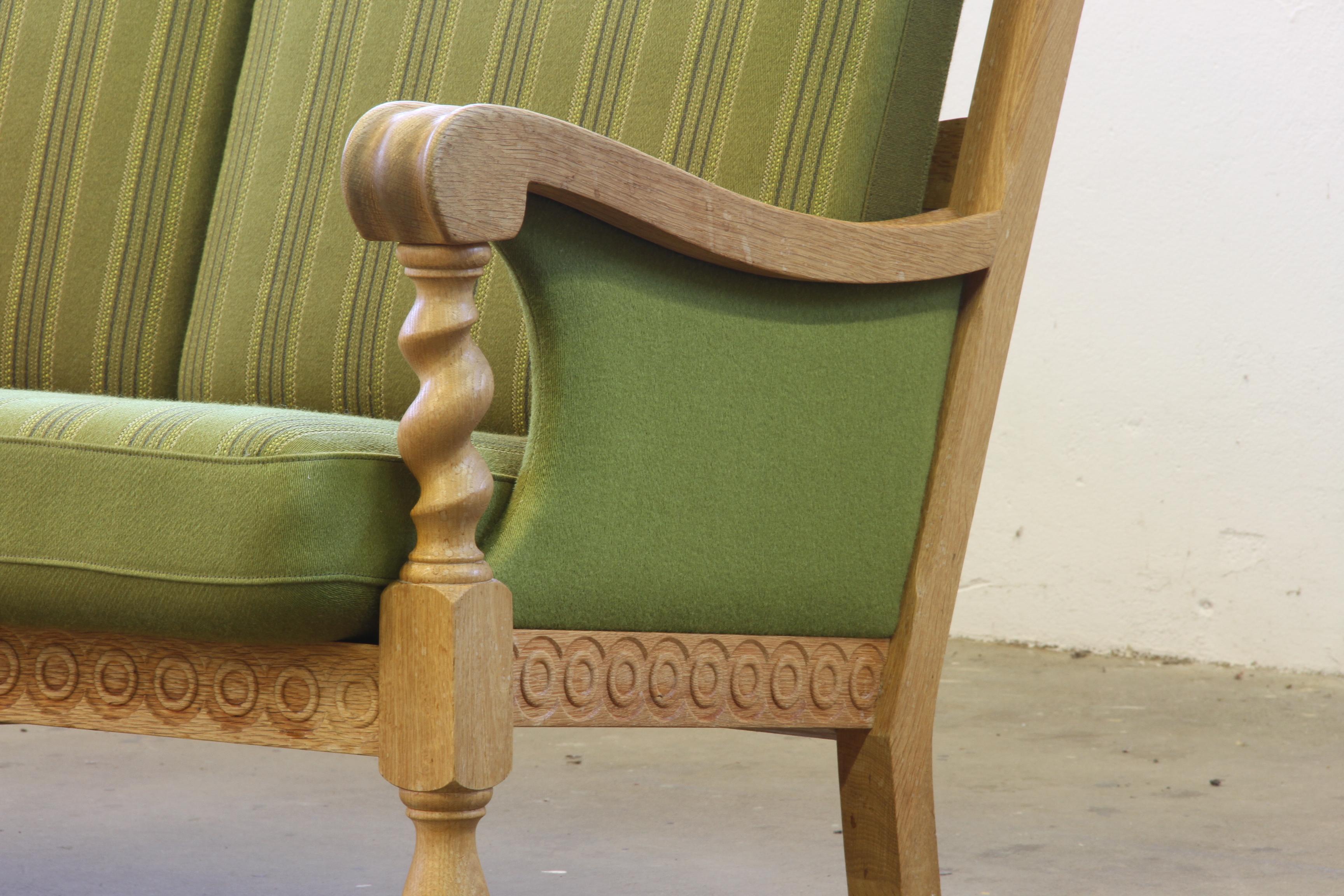 Low Back 3-Seater Sofa in Oak attributed to Henning Kjærnulf, 1960s For Sale 2