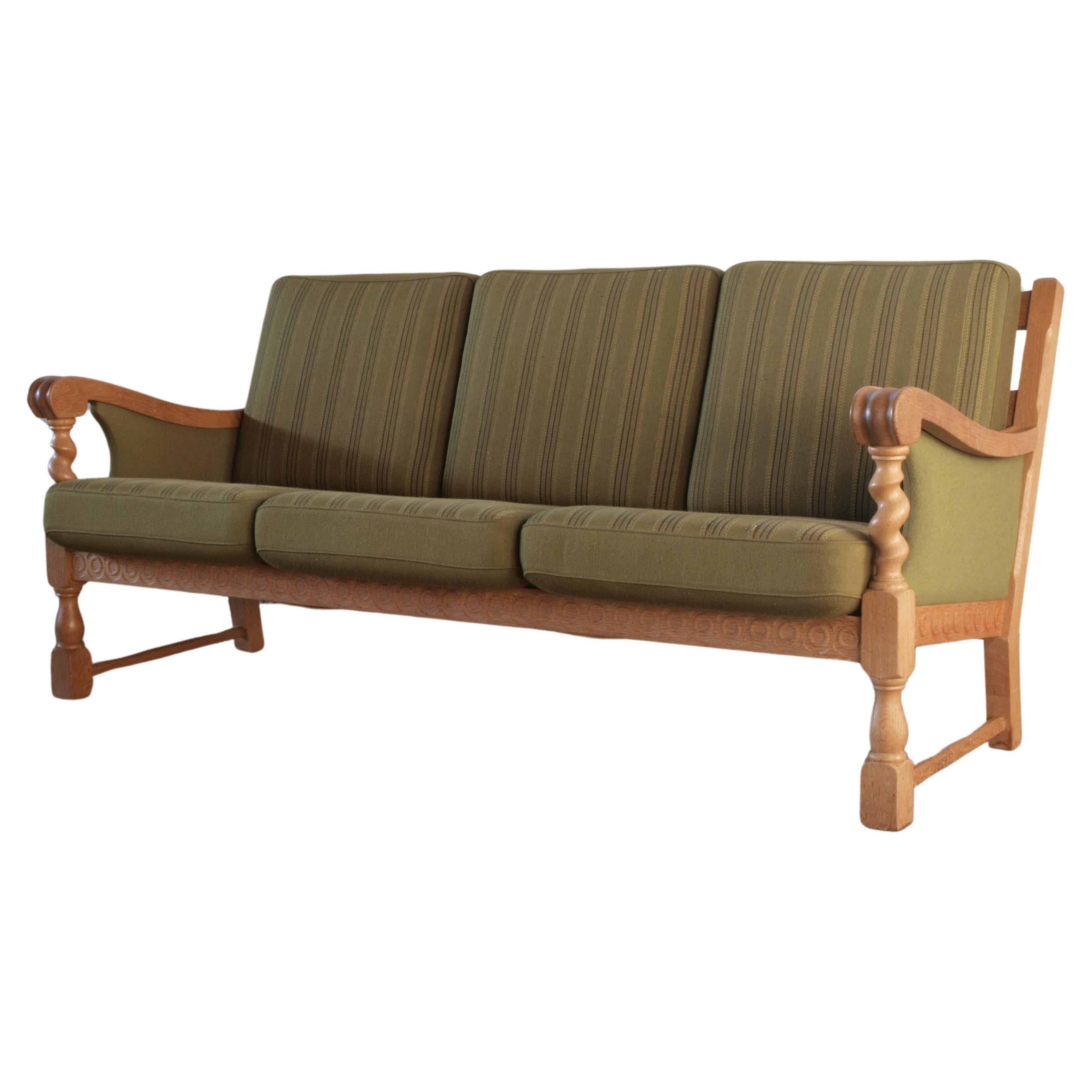 Low Back 3-Seater Sofa in Oak attributed to Henning Kjærnulf, 1960s For Sale