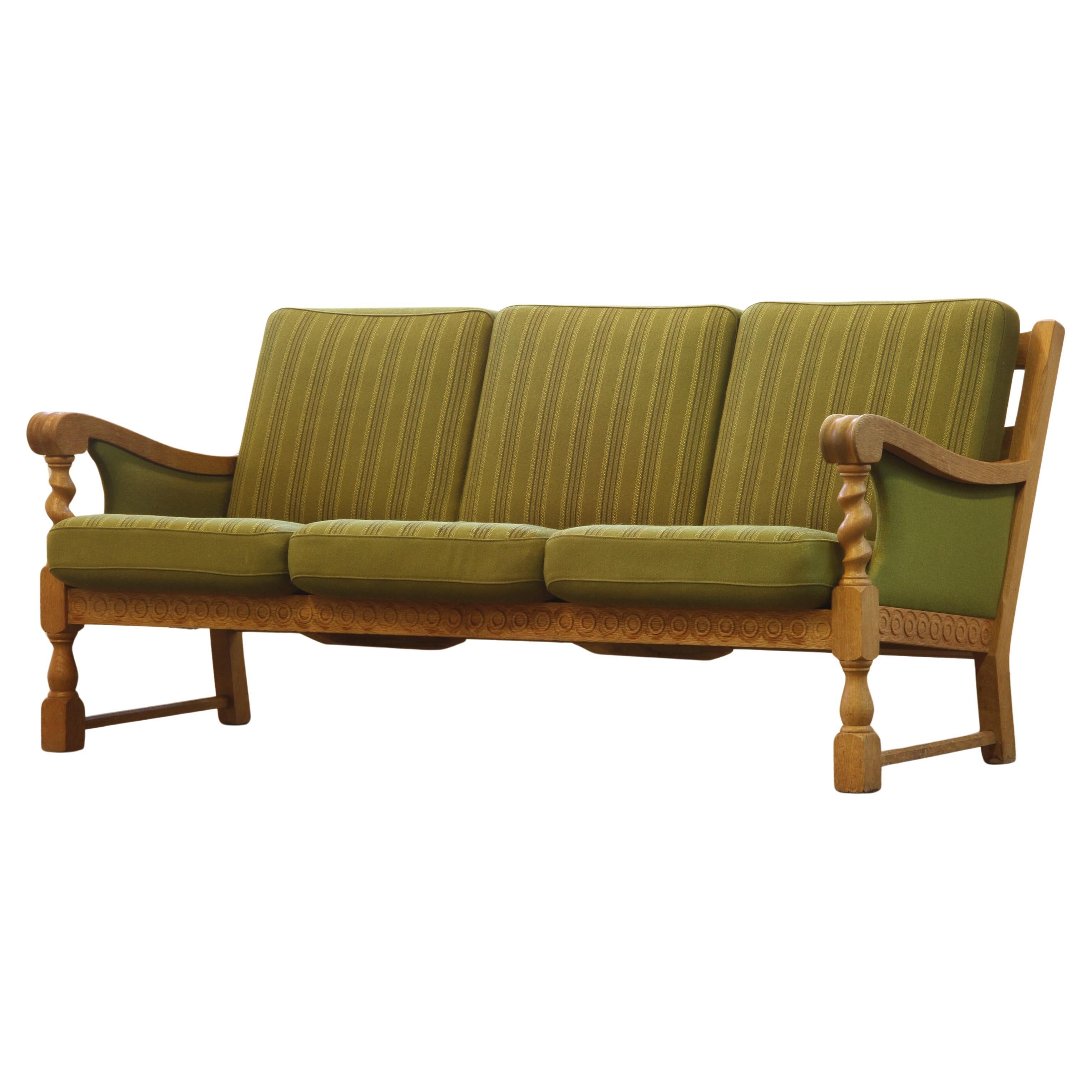 Low Back 3-Seater Sofa in Oak attributed to Henning Kjærnulf, 1960s