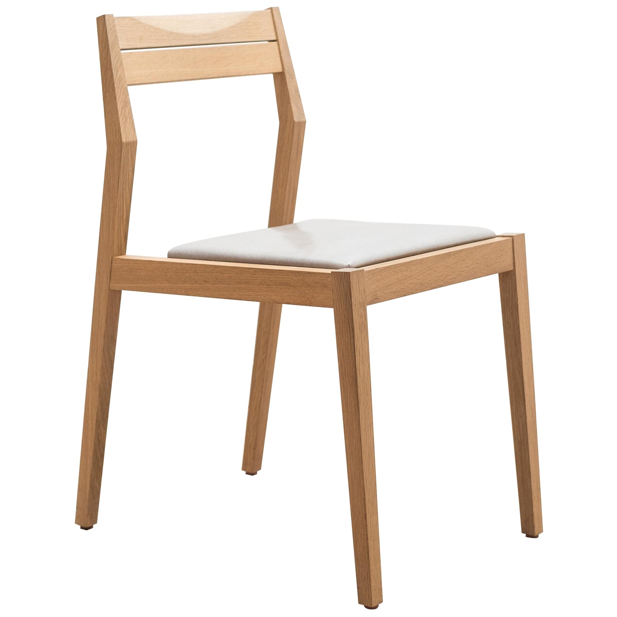 Low Back Dining Chair in White Oak with Gray Leather