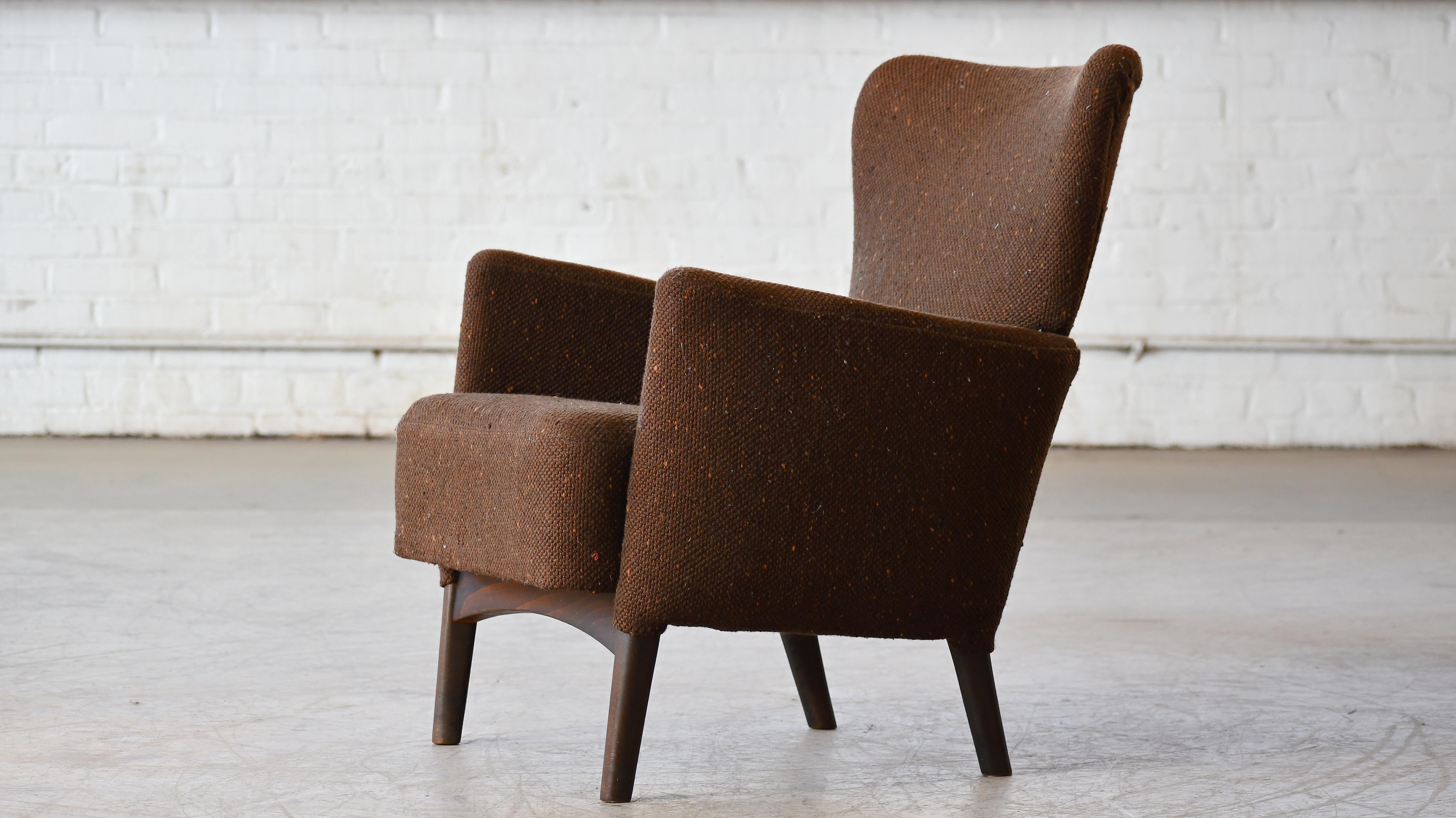 Wool Low Back Lounge Chair by Fritz Hansen, Denmark 1950's For Sale