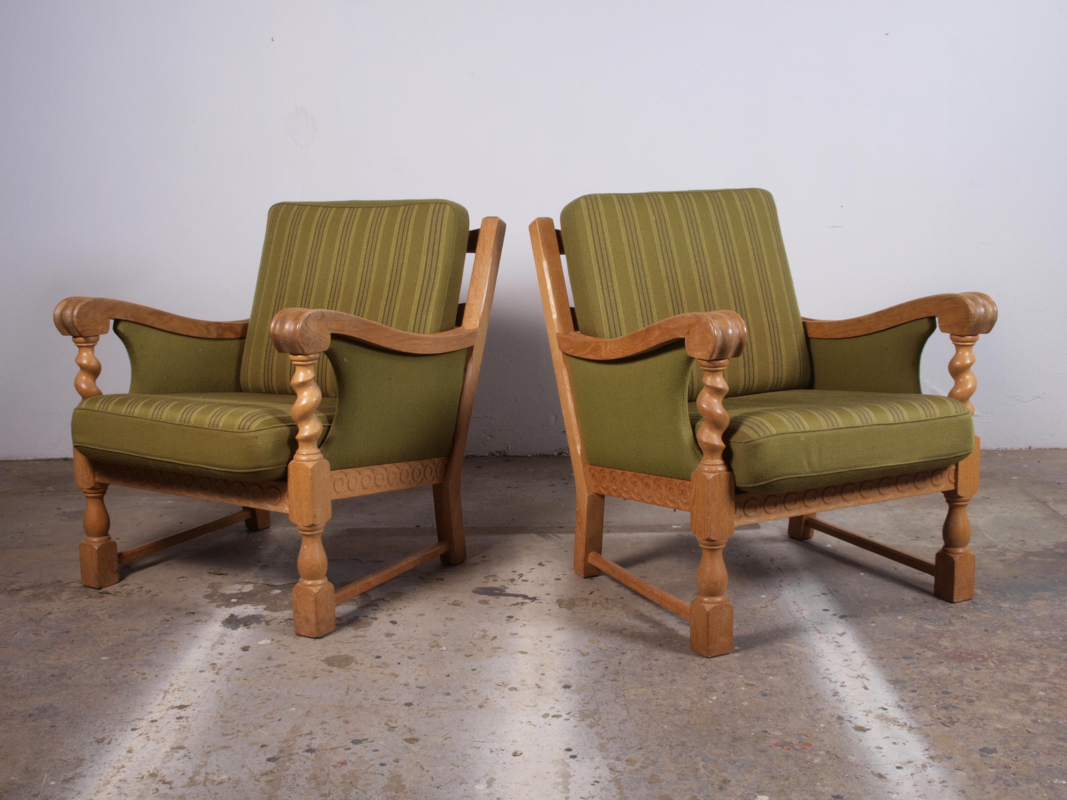 Low Back Lounge Chairs in Oak attributed to Henning Kjærnulf, 1960s For Sale 6
