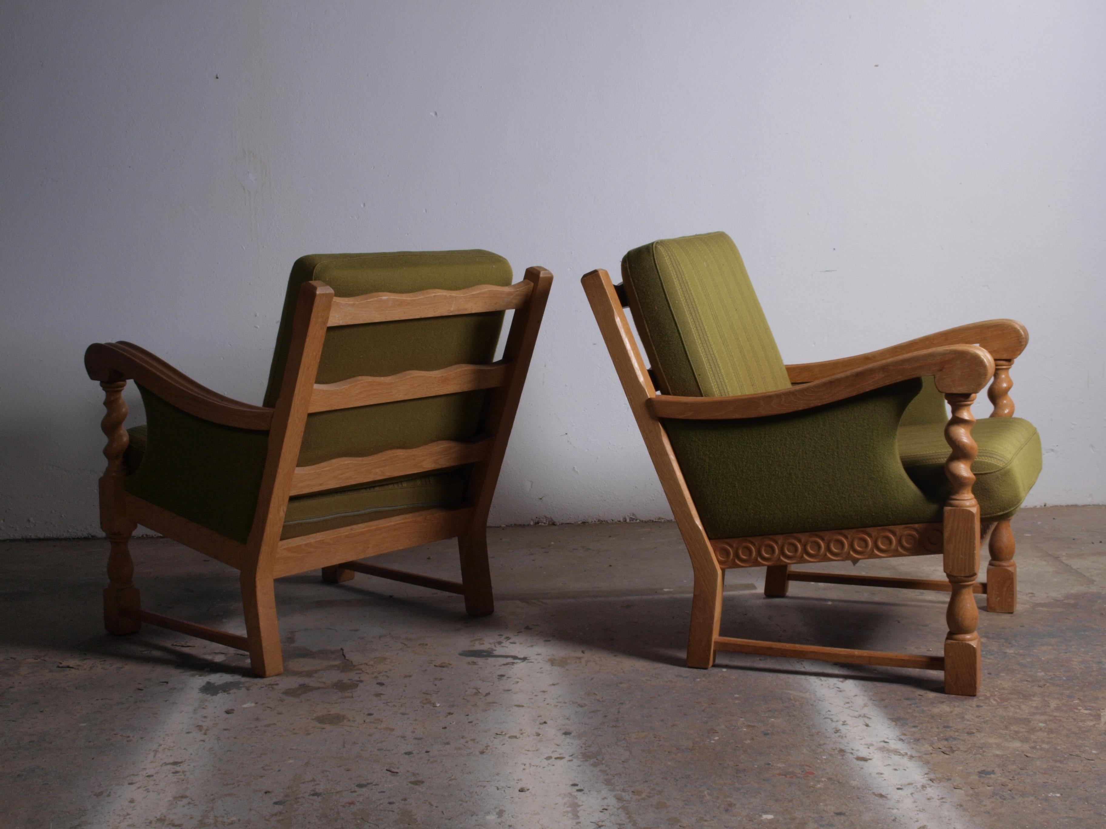 Mid-Century Modern Low Back Lounge Chairs in Oak attributed to Henning Kjærnulf, 1960s For Sale