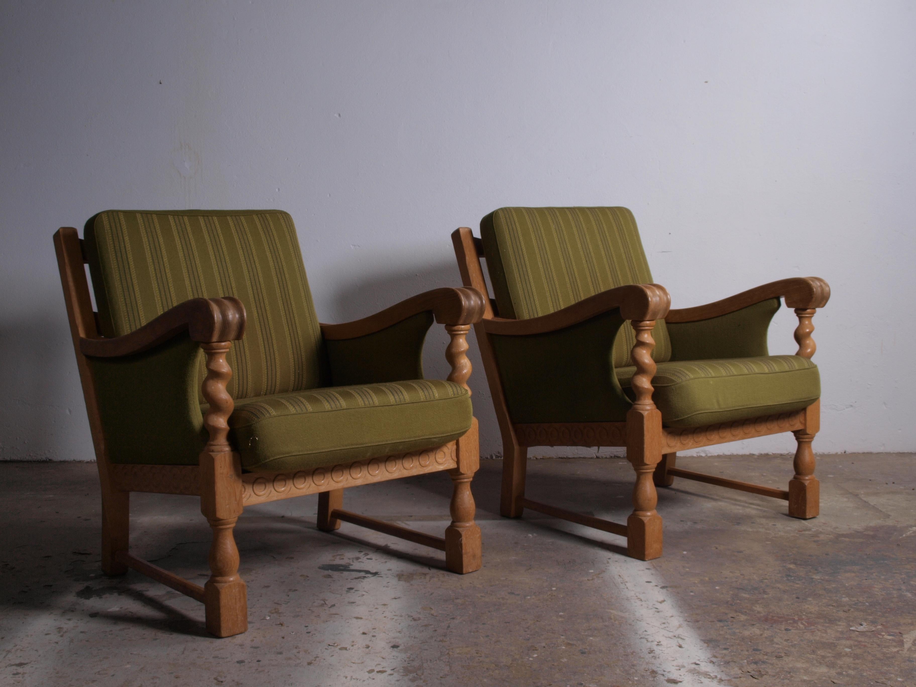Danish Low Back Lounge Chairs in Oak attributed to Henning Kjærnulf, 1960s For Sale