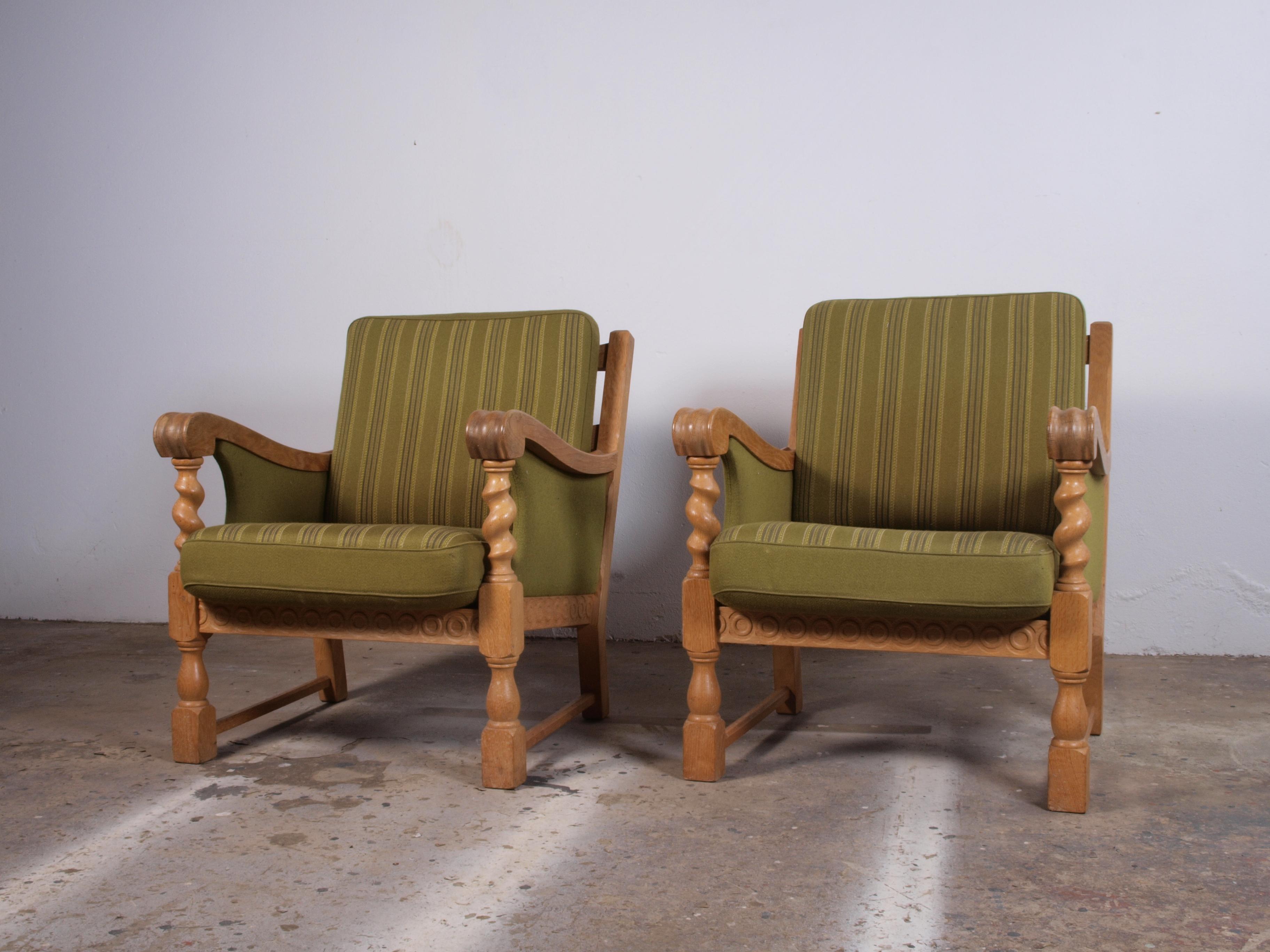 Low Back Lounge Chairs in Oak attributed to Henning Kjærnulf, 1960s For Sale 1