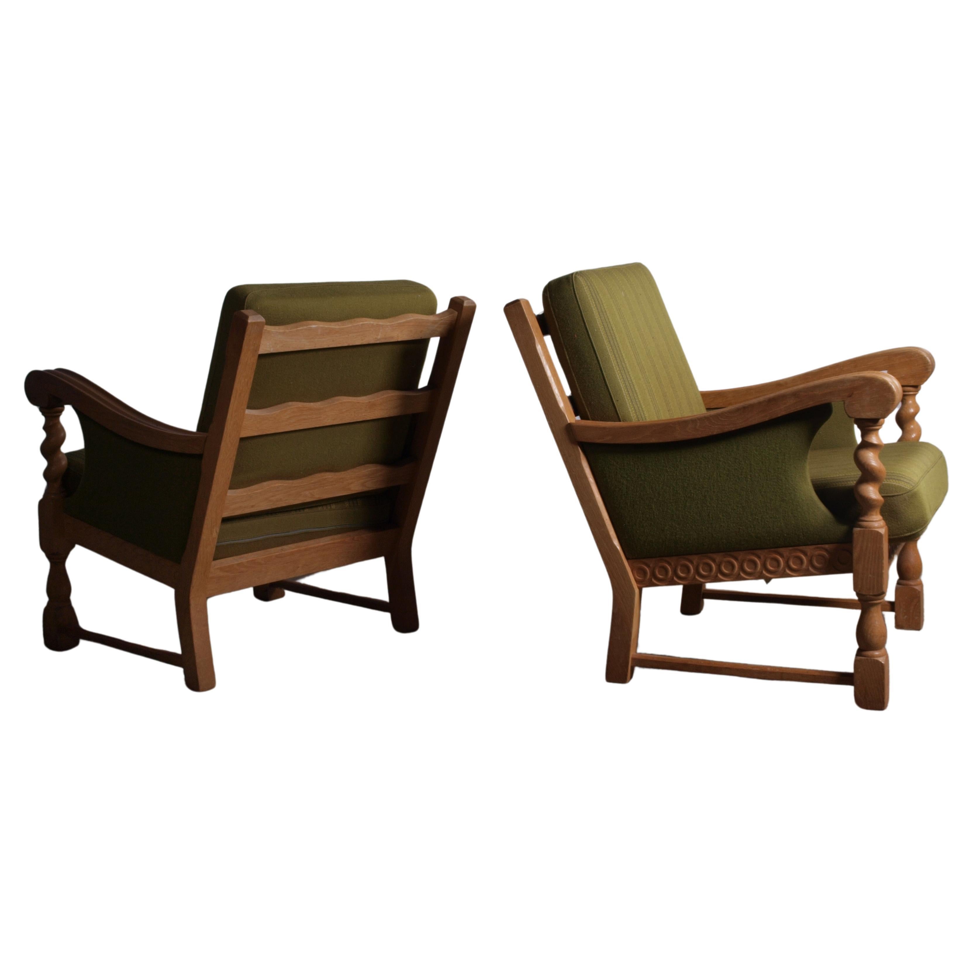 Low Back Lounge Chairs in Oak attributed to Henning Kjærnulf, 1960s