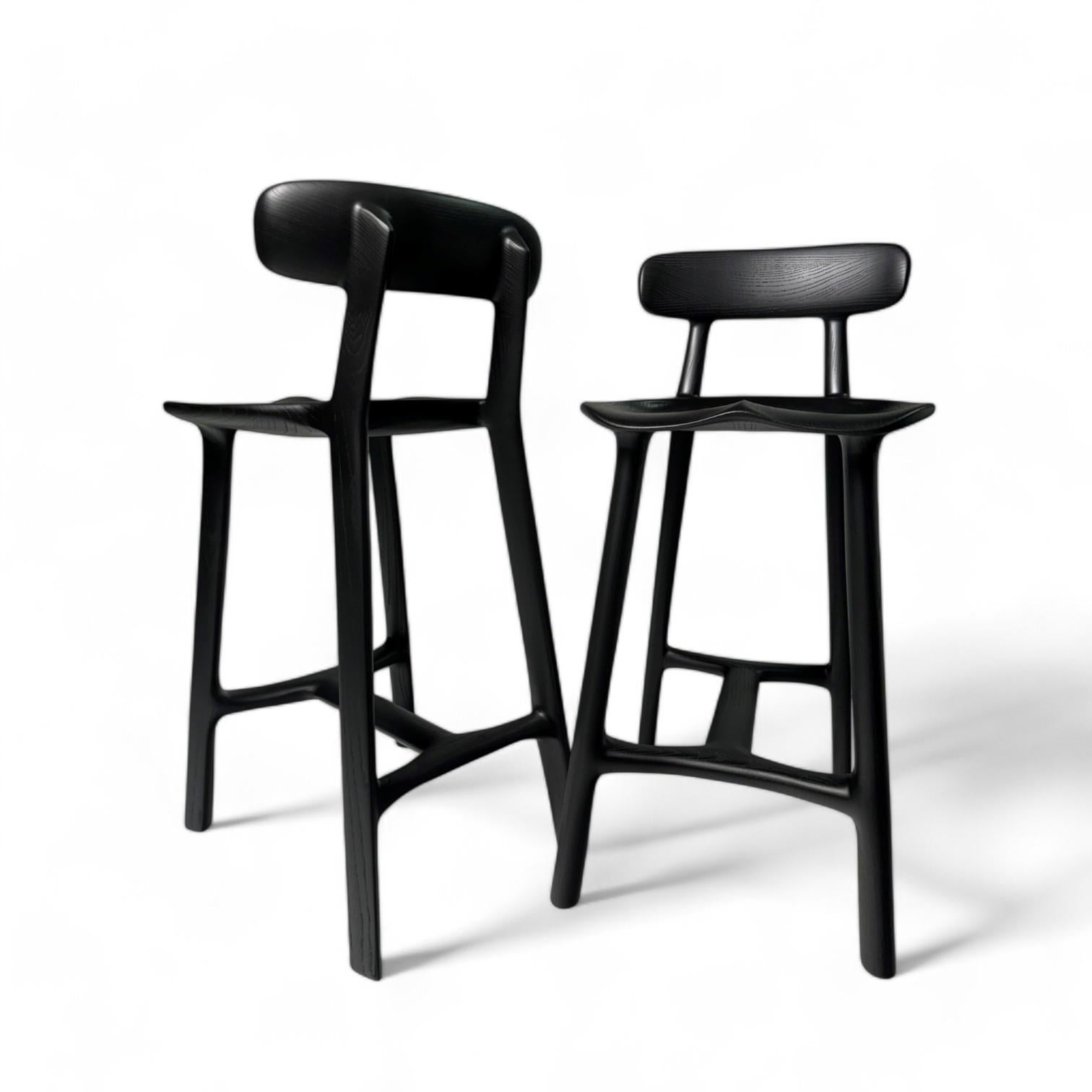 Organic Modern Low Back Morphe Stool in Blackened Ash For Sale