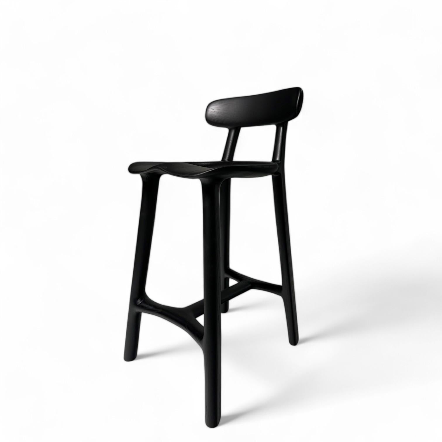 Woodwork Low Back Morphe Stool in Blackened Ash For Sale