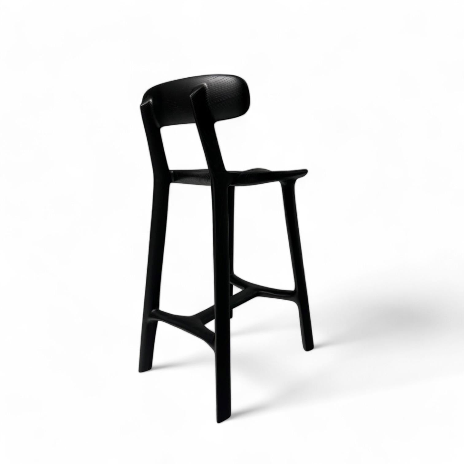 Contemporary Low Back Morphe Stool in Blackened Ash For Sale