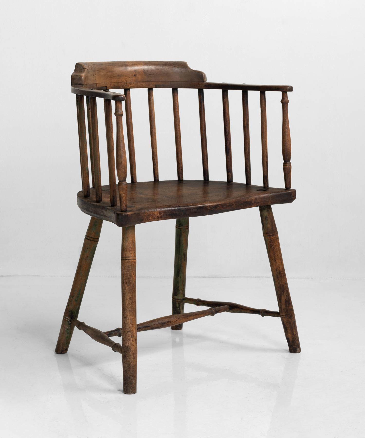 Low back West Country Windsor, England, circa 1810.

Constructed in oak. Simple form with handsome patina.
 