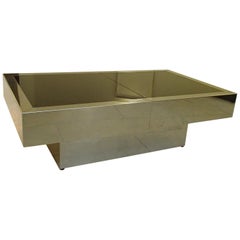 Low Bar Table by Willy Rizzo Chrome and Black Glass with Glass and Bottle Range