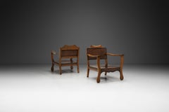Fauteuils bas en hêtre avec assise en cuir d'Otto Schulz, Suède, milieu du 20e siècle