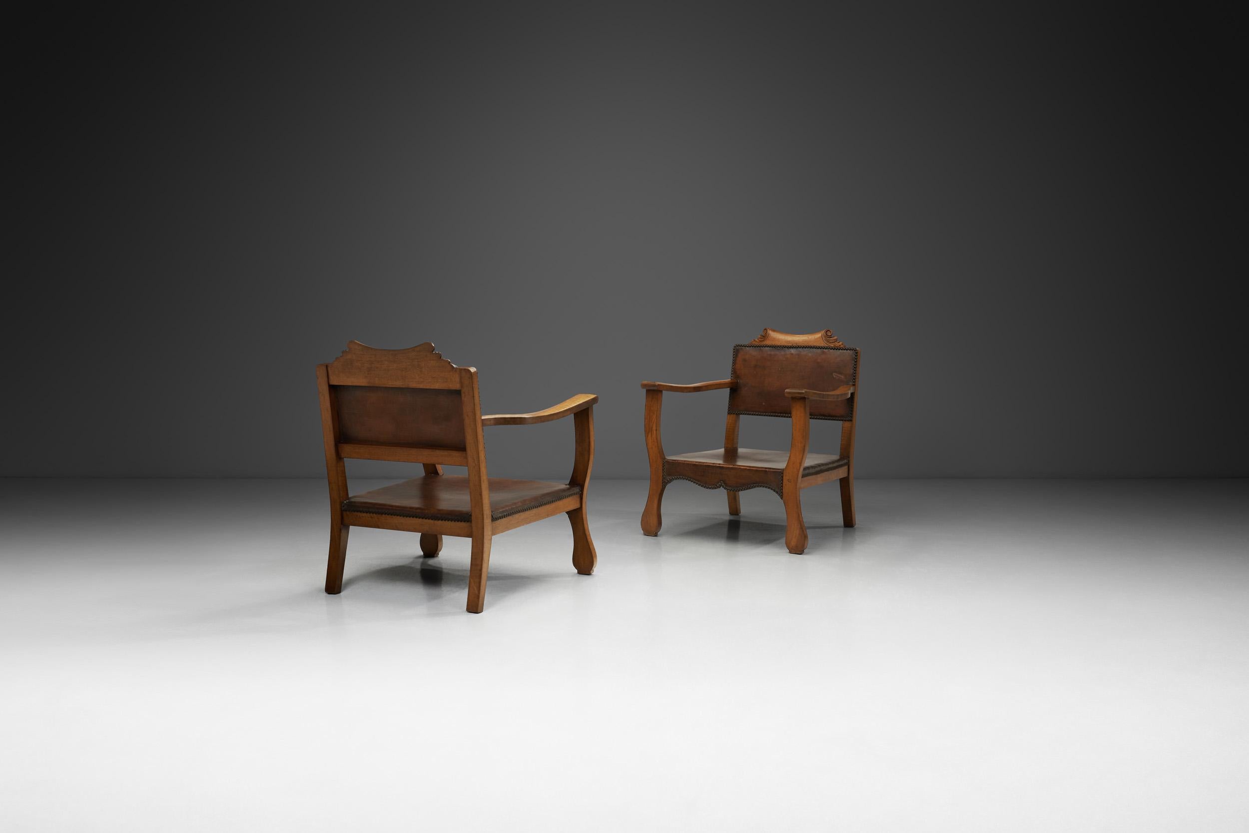 Mid-Century moderno Poltrone basse in Beeche con sedili in pelle di Otto Schulz, Svezia, metà del XX secolo in vendita