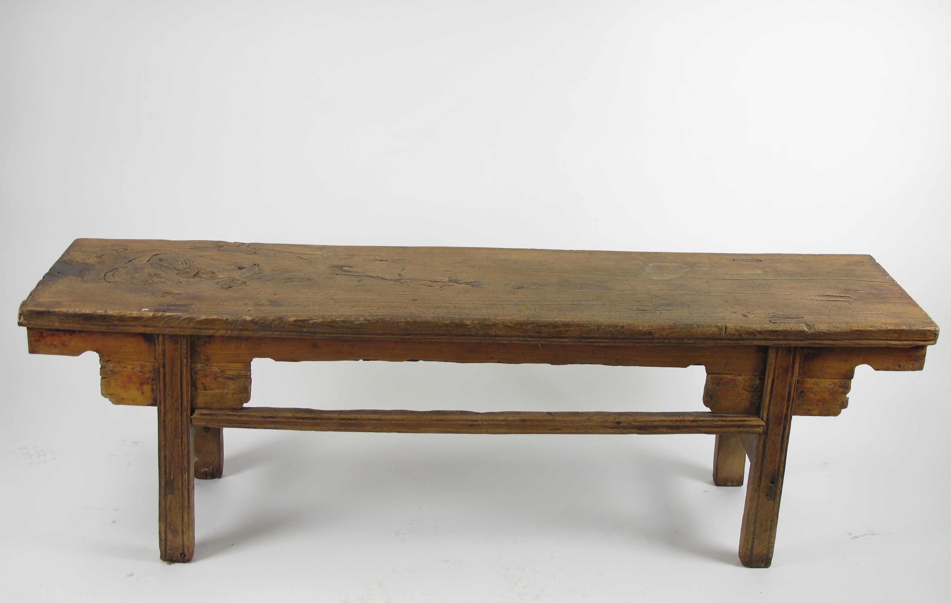 Chinese Export Low Bench Console Table with Large Knot Top For Sale