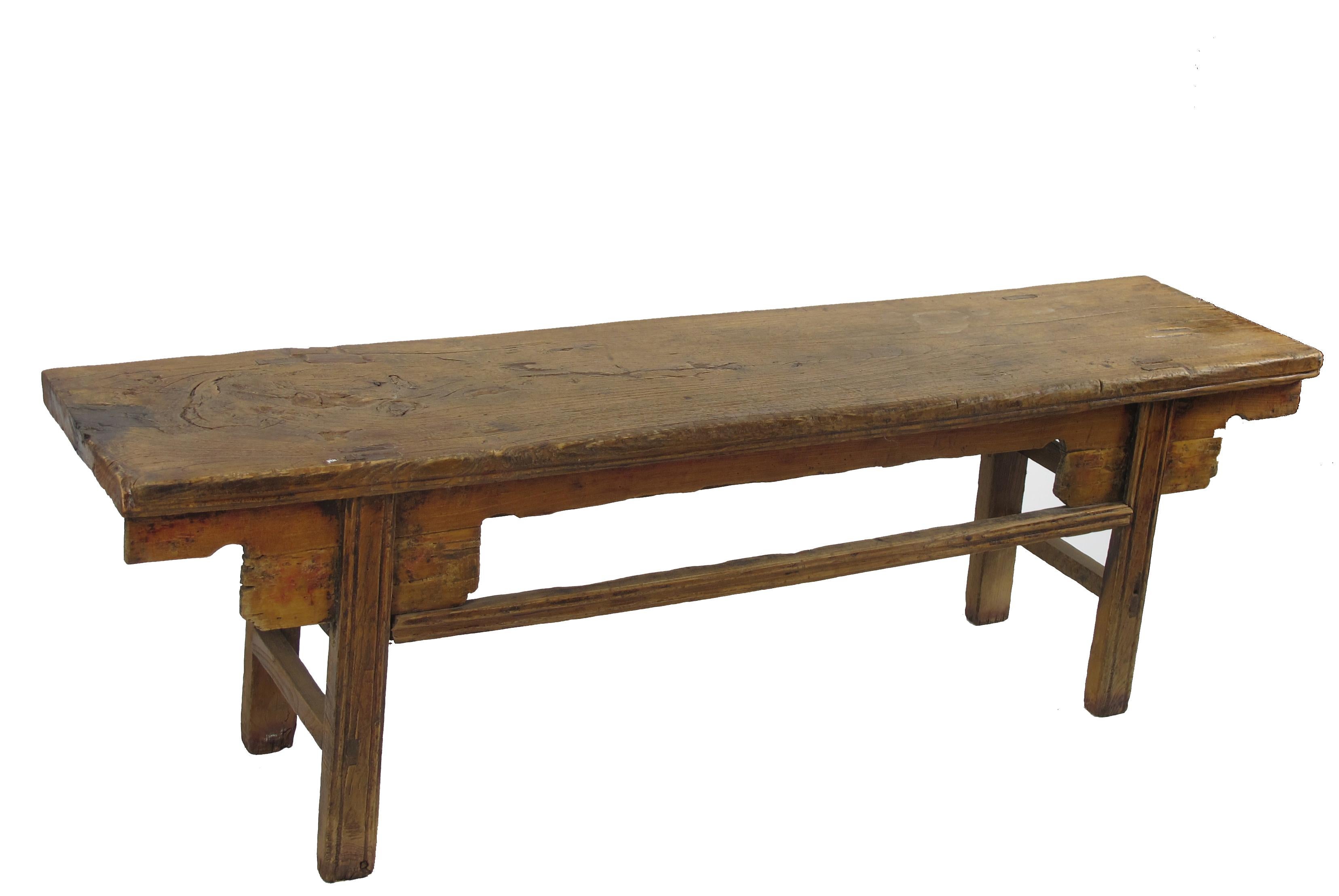 Chinese Low Bench Console Table with Large Knot Top For Sale