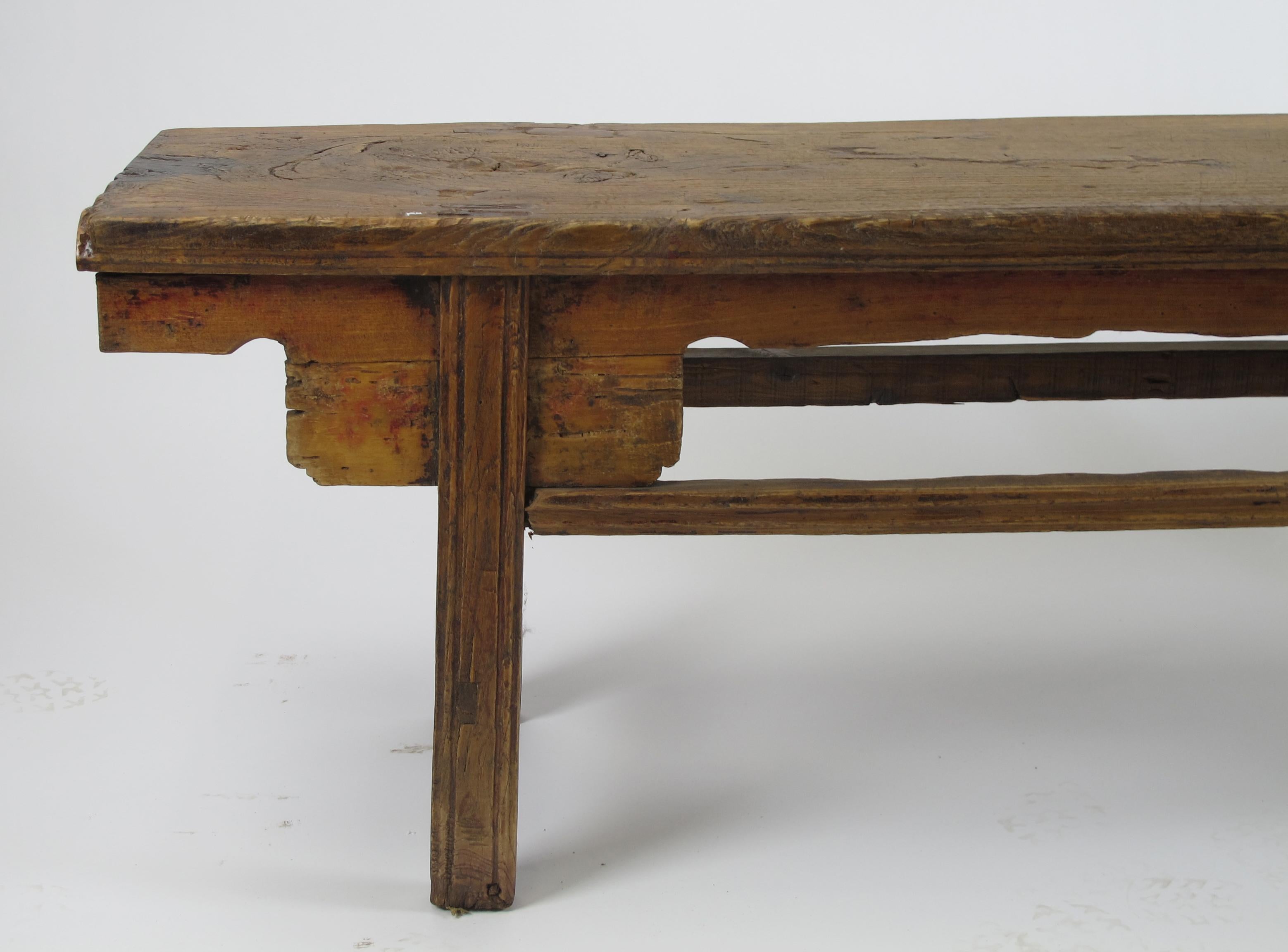 19th Century Low Bench Console Table with Large Knot Top For Sale