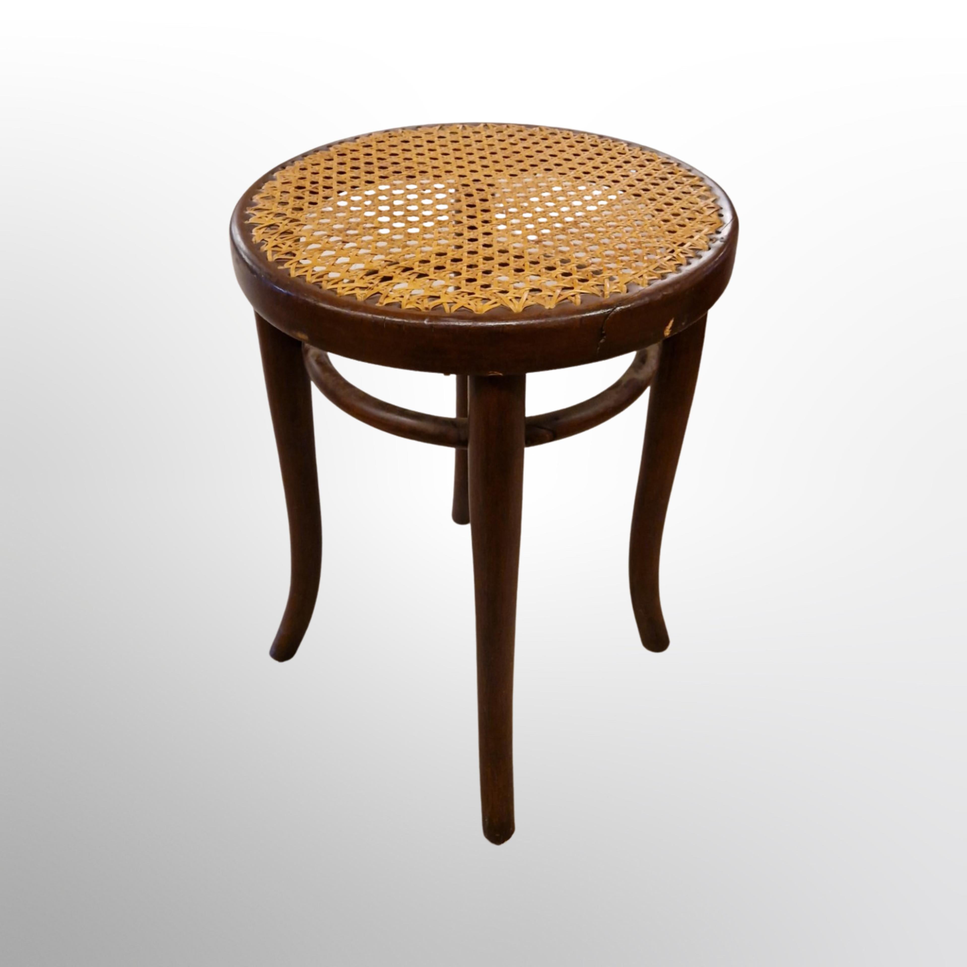 Vienna Secession Low bentwood stool with cane seat by Thonet, Austria 1920s For Sale