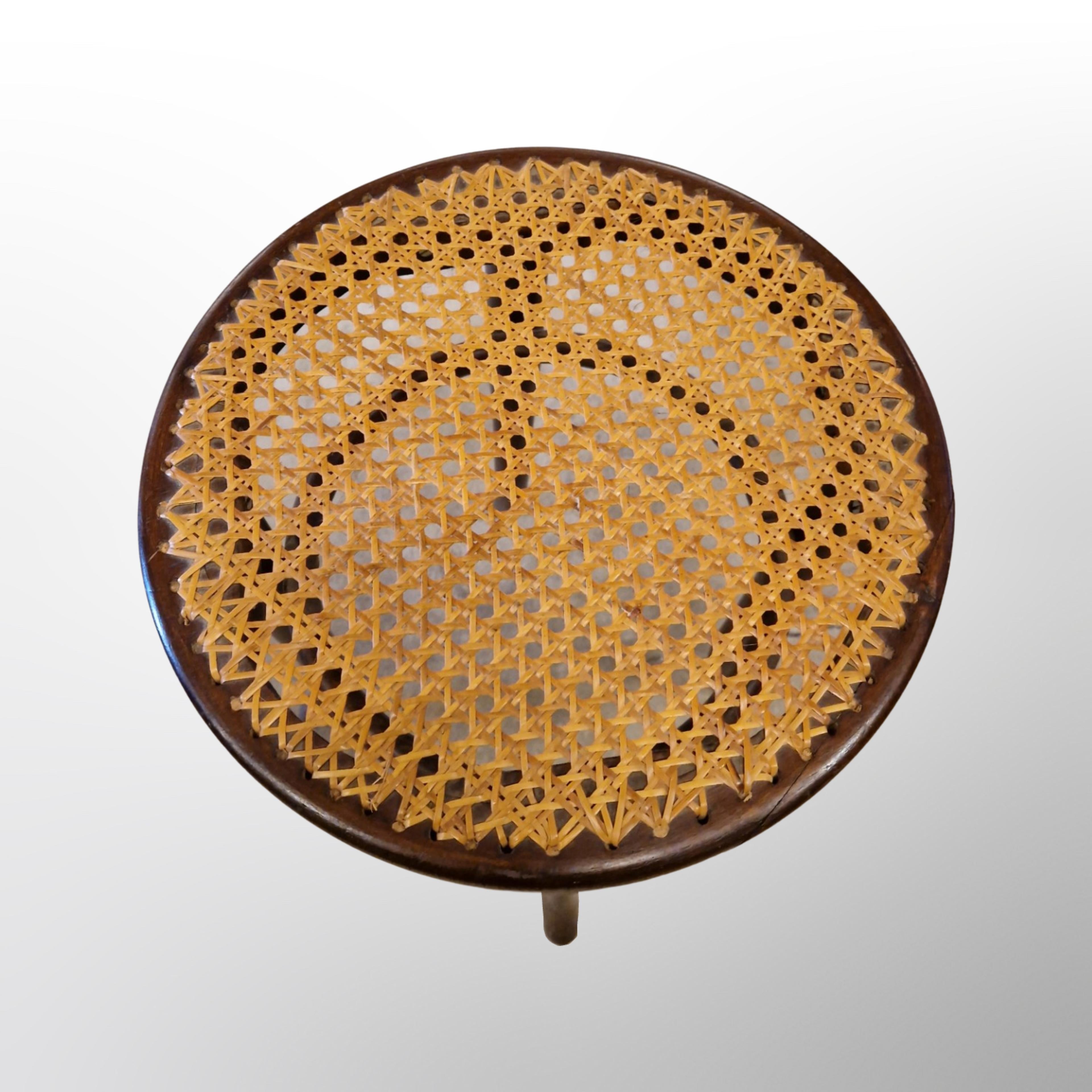 Hand-Woven Low bentwood stool with cane seat by Thonet, Austria 1920s For Sale