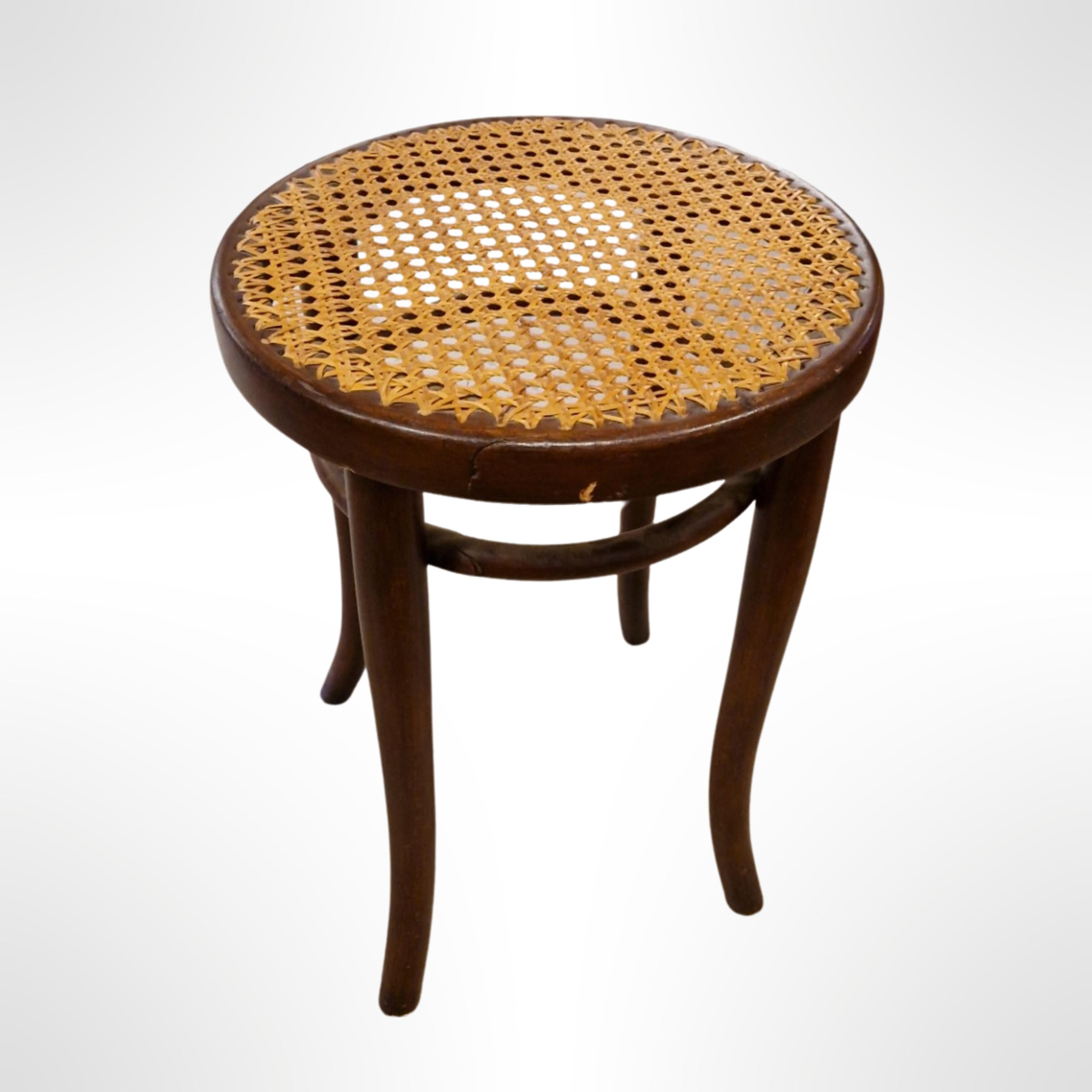 20th Century Low bentwood stool with cane seat by Thonet, Austria 1920s For Sale