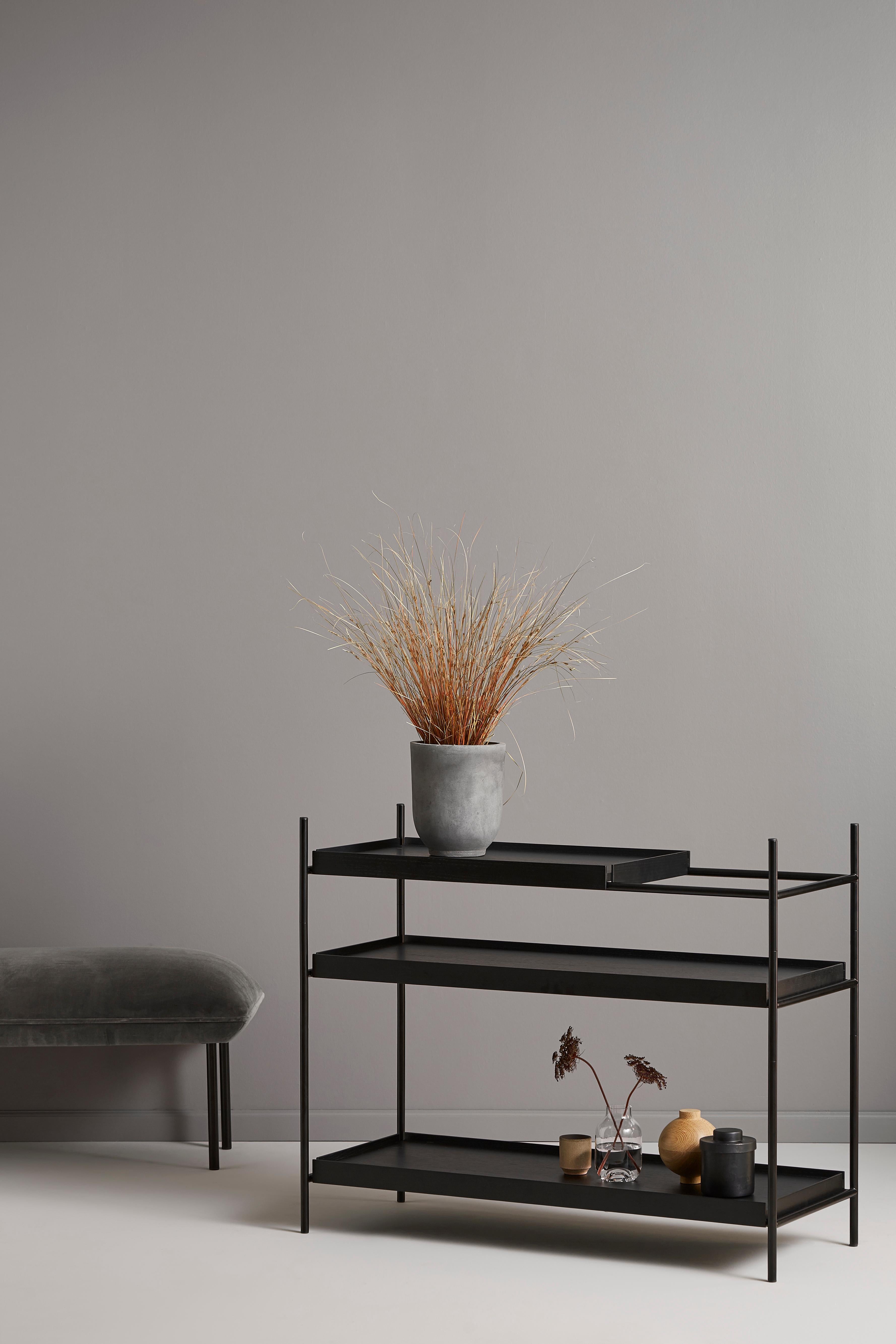 Danish Low Black Oak Tray Shelf by Hanne Willmann For Sale