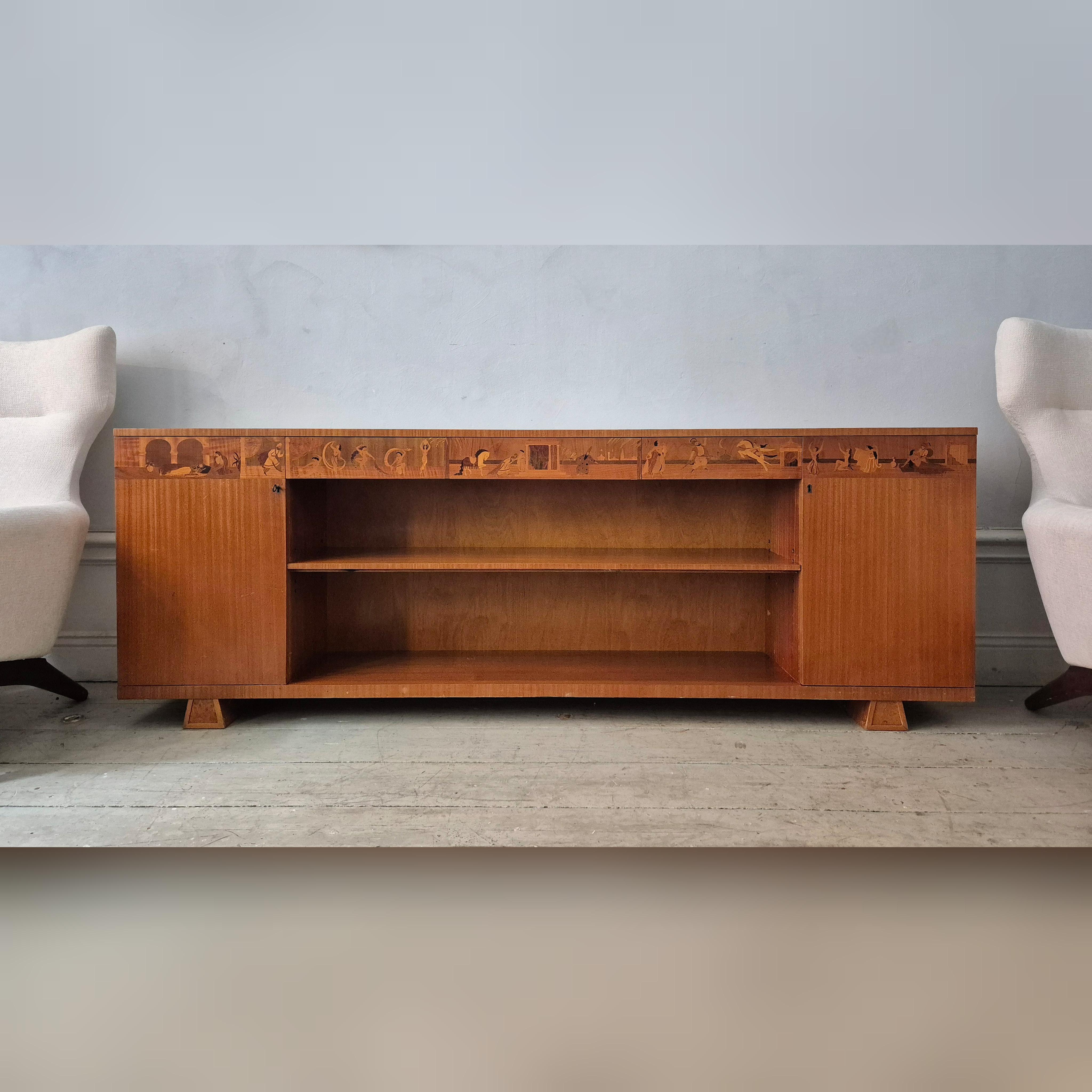Low bookcase / sideboard with intarsia 