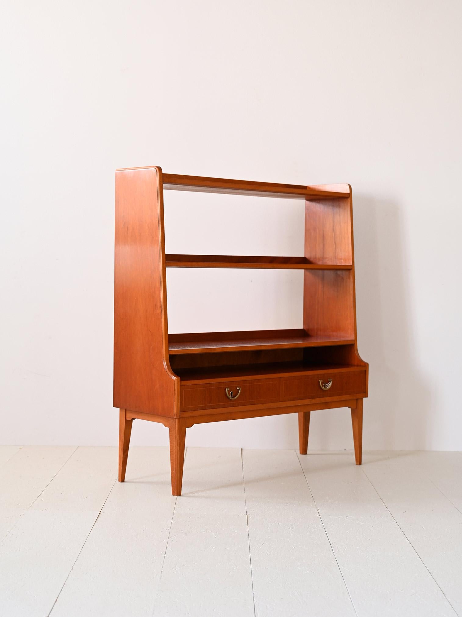 Scandinavian Modern Low bookcase with two drawers, original vintage