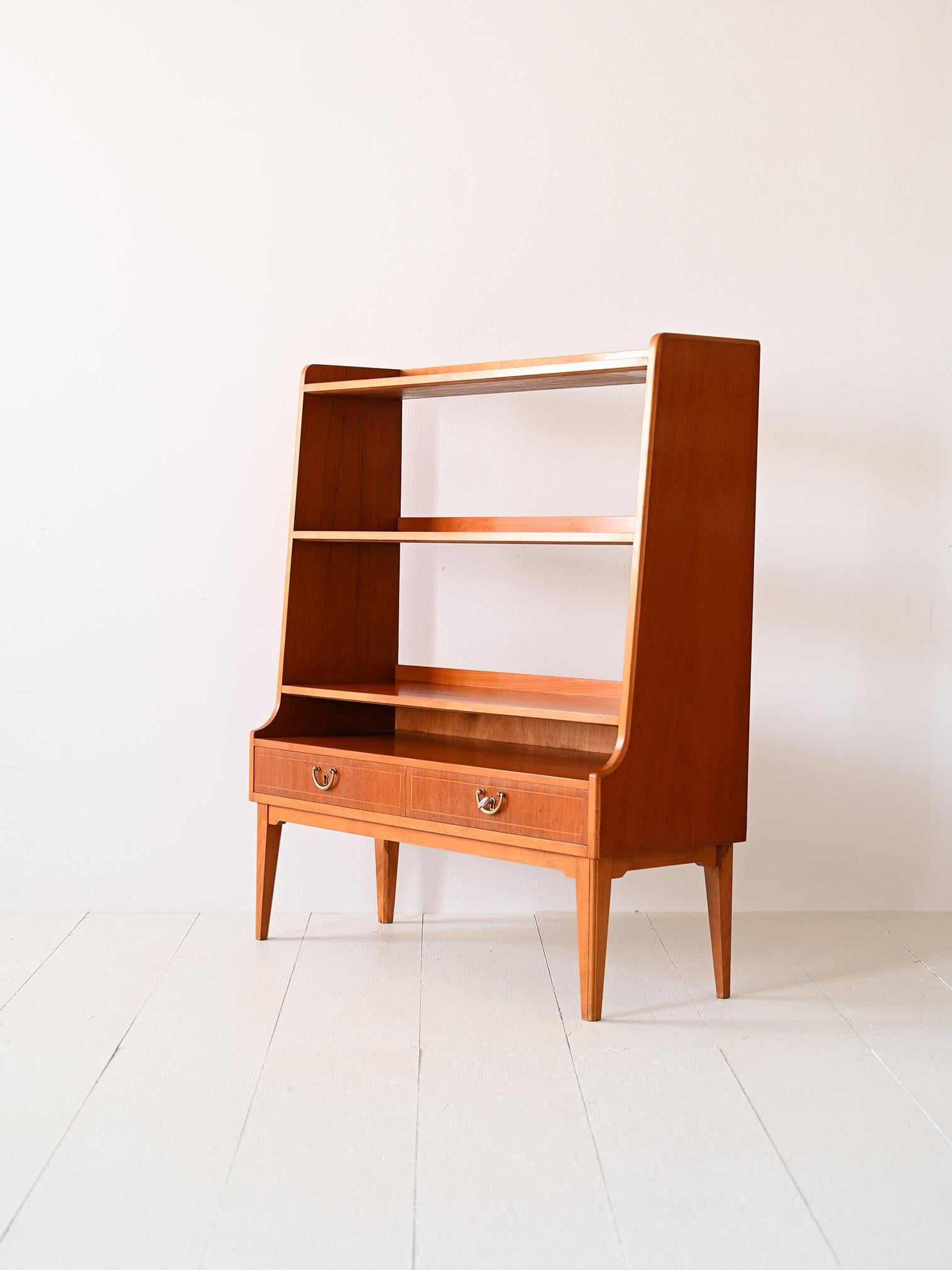 Scandinavian Low bookcase with two drawers, original vintage