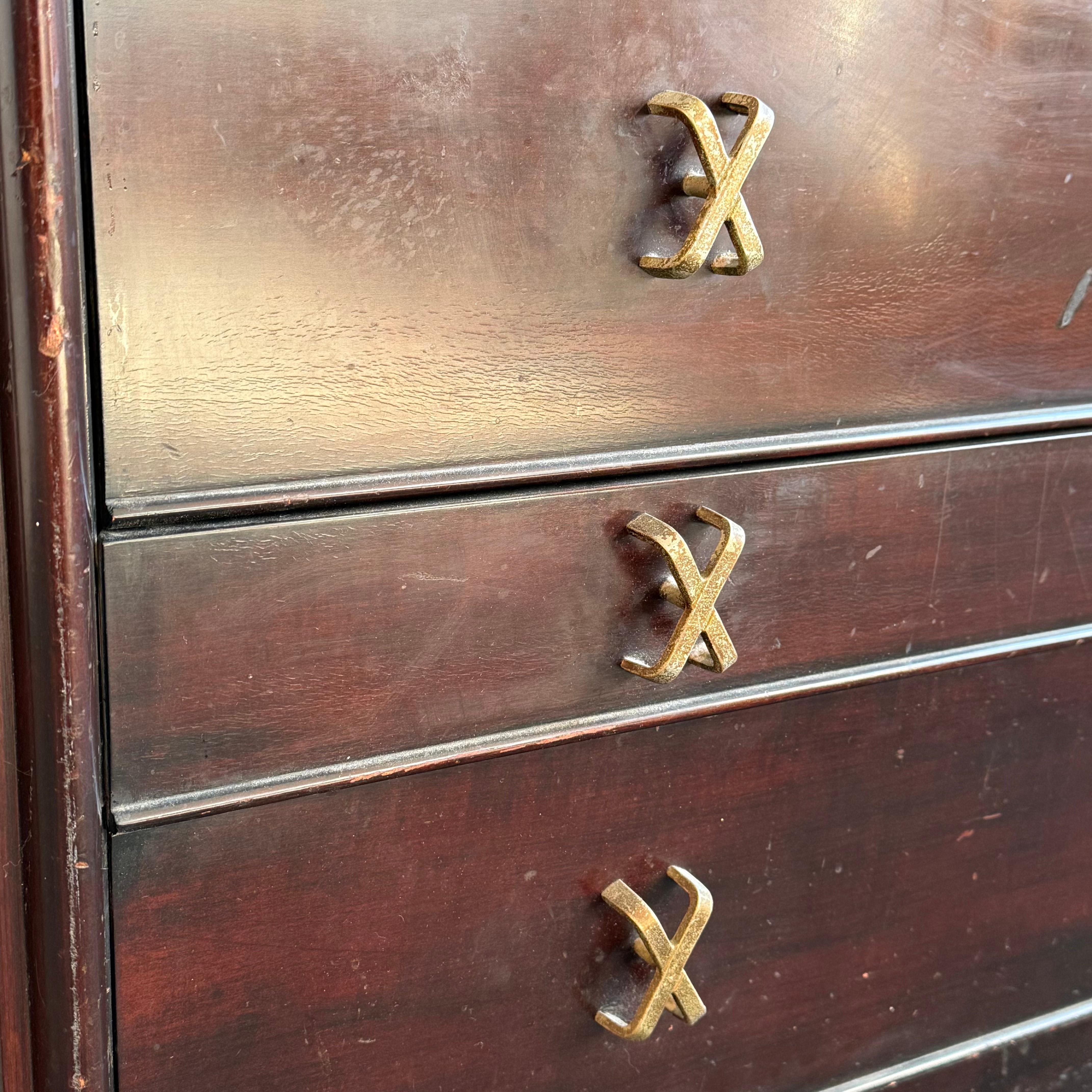 Low-Boy Dresser With Nickel X-Shaped Pulls By Paul Frankl For Johnson Furniture For Sale 2