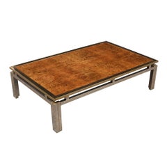 Low Brass and Burled Coffee Table, circa 1960s