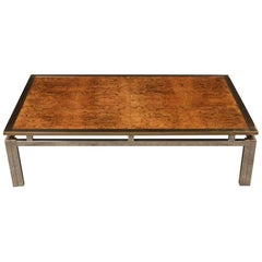 Low Brass and Burled Coffee Table, circa 1960s